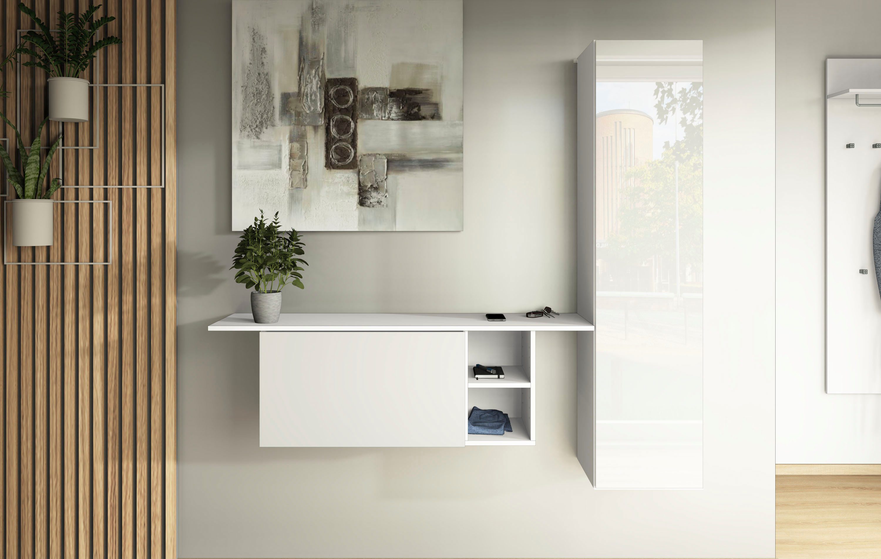borchardt Möbel Garderoben-Set Toledo, moderne hängende Garderobe, Schminktisch mit Regalfächern, (Spar-Set), 152x140cm (BxH), viel Stauraum, viele Regalböden, modern, hängend