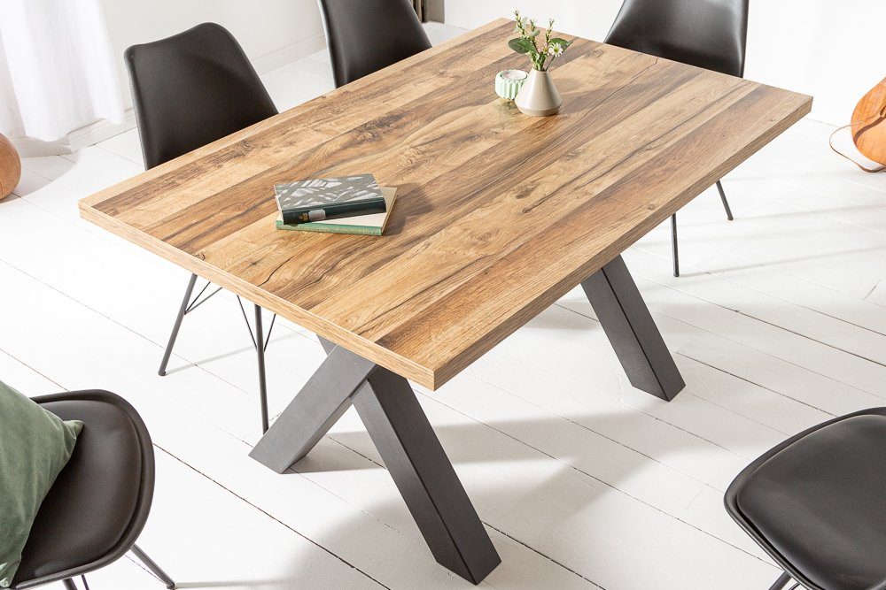 riess-ambiente Esstisch MONTREAL 140cm natur/schwarz - Eichenholz-Design, X-Gestell (Einzelartikel, 1-St), Industrial Design fürs Esszimmer – ideal für bis zu 6 Personen
