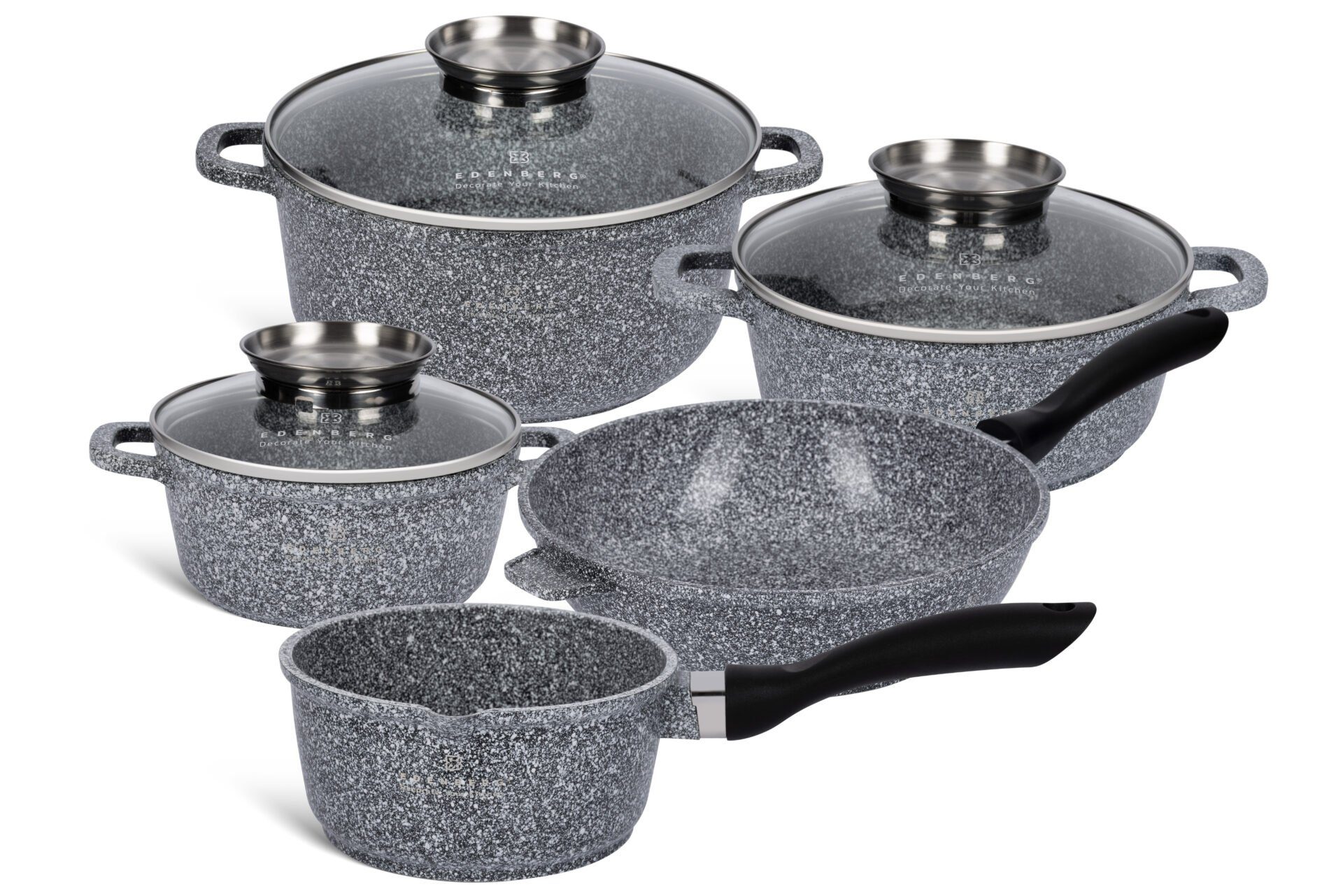 Edenberg Topf-Set Topfset, graue Töpfe, Pfanne, Kasserolle Keramik-Granit, Aluminium, Keramik (10-tlg., Zeitloses Design des Topfsets. Eine ideale Geschenkidee)