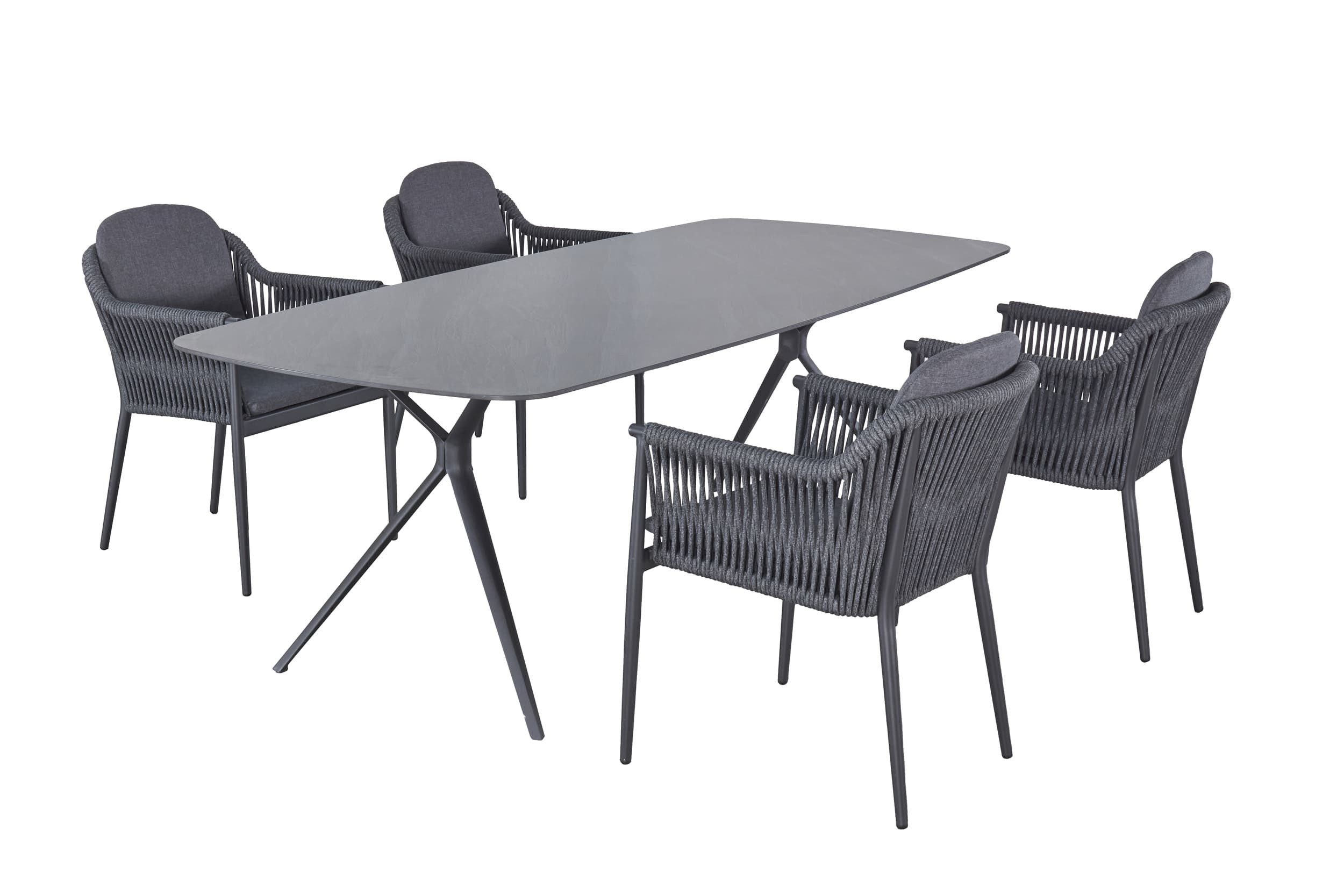 LC Garden Garten-Essgruppe Bari Gartenset III 5tlg. anthrazit Esstisch 180cm + 4 Gartenstühle