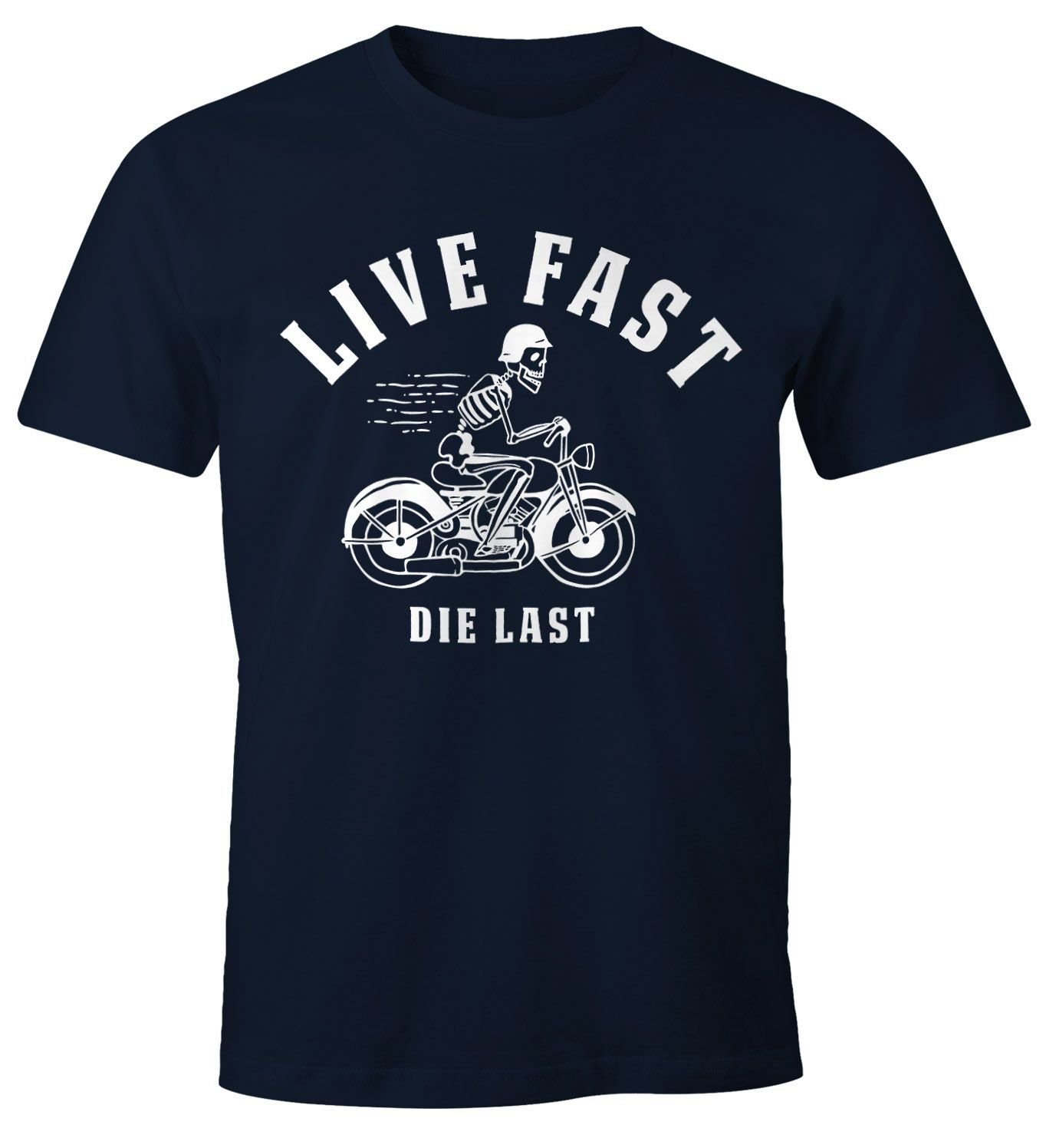 MoonWorks Spruch Moonworks® Fun-Shirt last navy T-Shirt mit Live Fast Print Herren Die Print-Shirt Fun