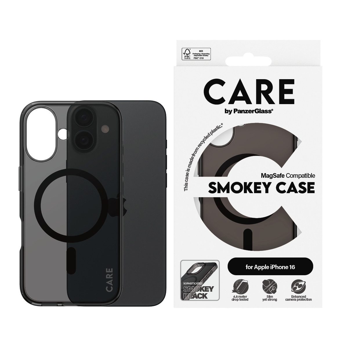 CARE by PanzerGlass Handyhülle Smokey Case für Apple iPhone 16, Backcover, Schutzhülle, Handyschutzhülle, Case, Schutzcase, stoßfest