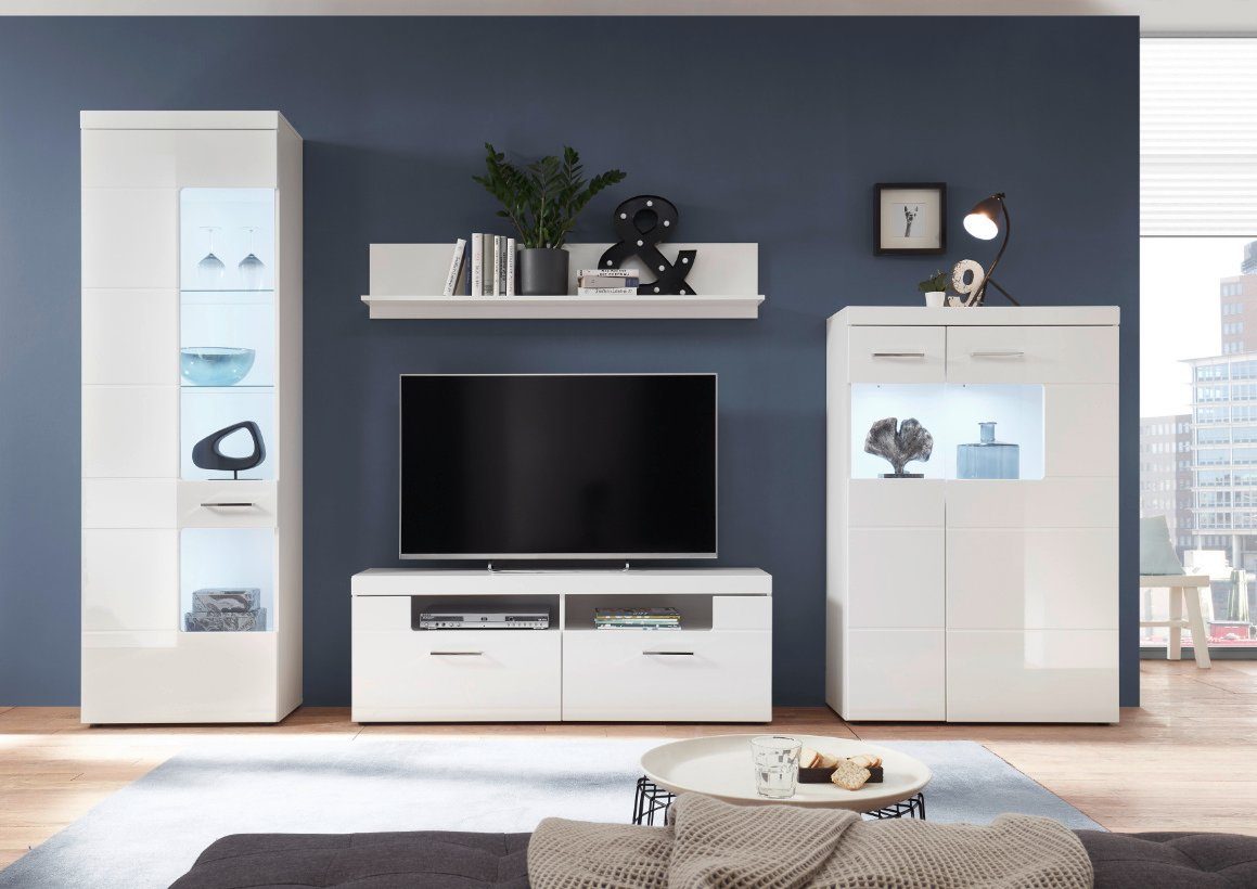 moebel-dich-auf Wohnwand LUGANO, (4-tlg., Vitrine + günstig online kaufen