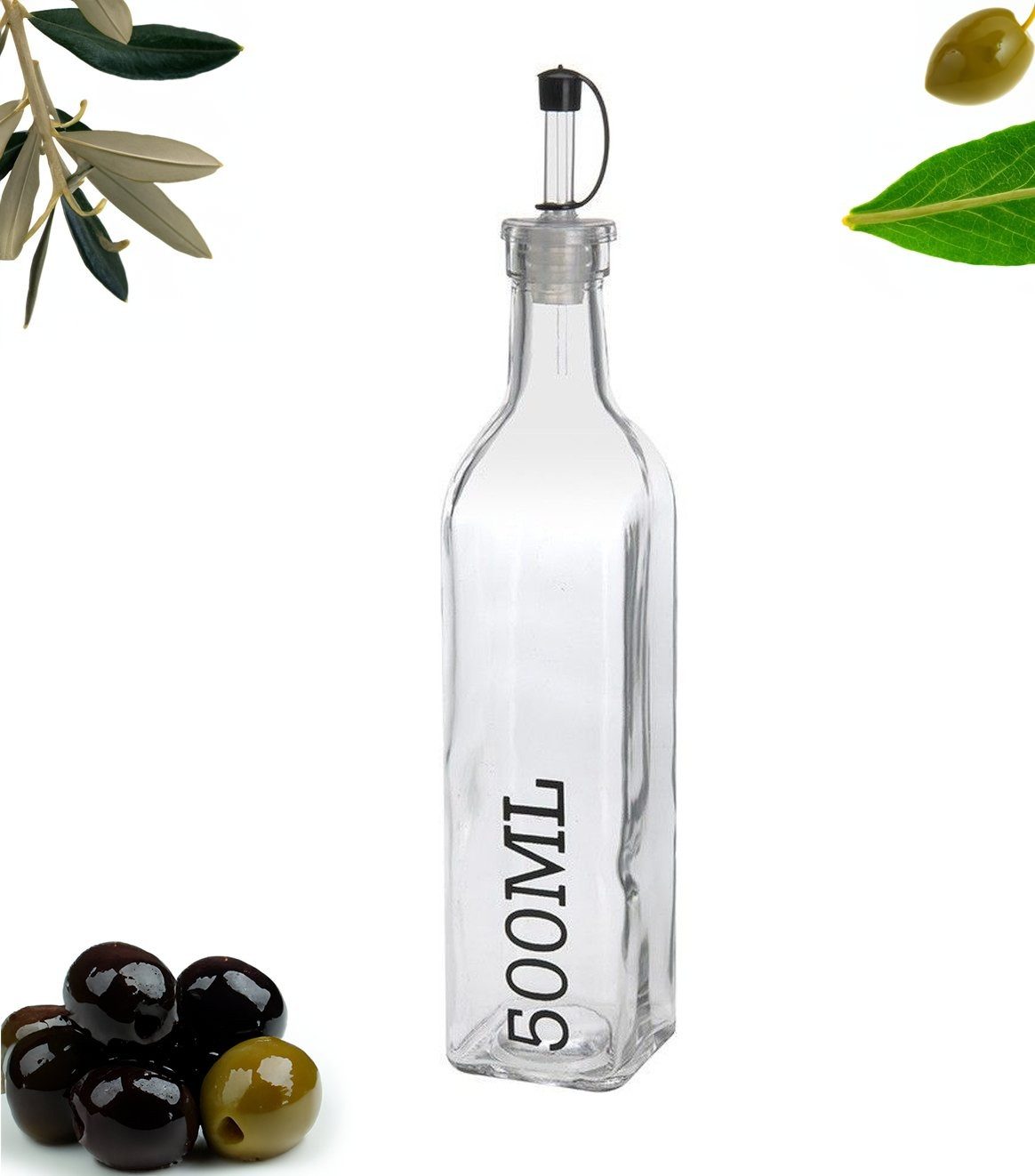 WestCraft Ölkaraffe Ölflasche aus dunklem und hellem Glas 17oz / 500ml Ölspender Ausgießer, (1-tlg), transparent weiss - Essigflasche, stylisch für Küche Grill Pasta Salat