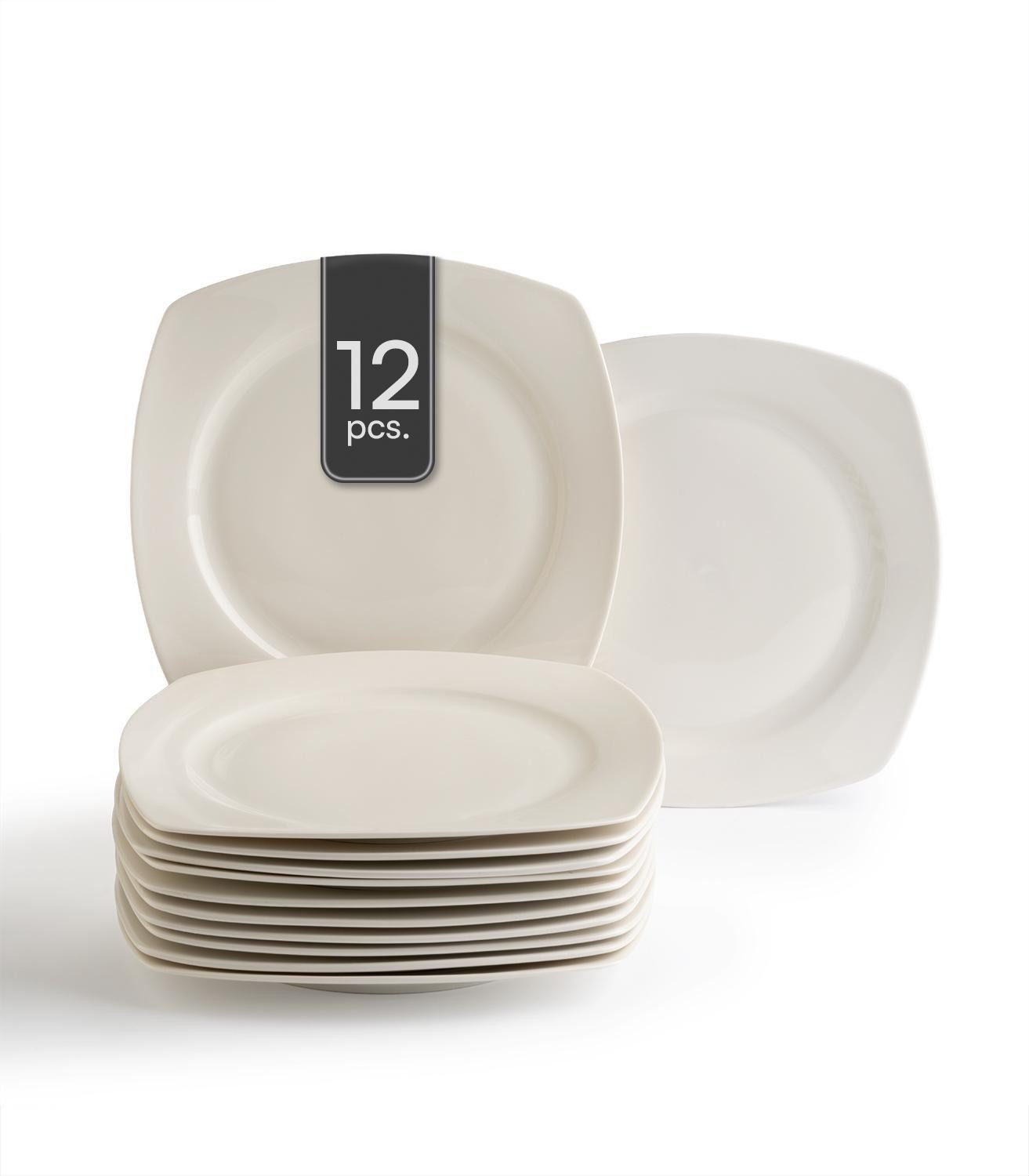 Home4You Dessertteller, Ø 23 cm, Weiß, Bone China, eckig, (12 St)