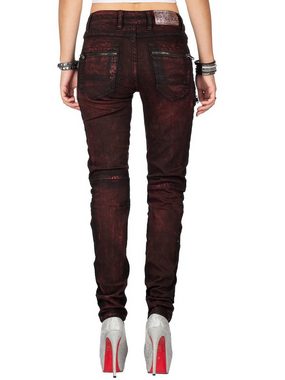 Cipo & Baxx Bikerjeans Cipo & Baxx Damen Jeans BA-WD388 Bikerjeans mit Nieten und Strasssteinen