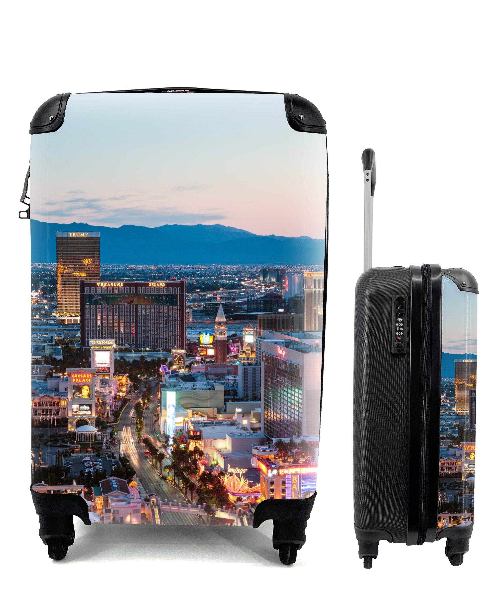 MuchoWow Handgepäckkoffer Las Vegas - Strip - Abend, 4 Rollen, Reisetasche mit rollen, Handgepäck für Ferien, Trolley, Reisekoffer