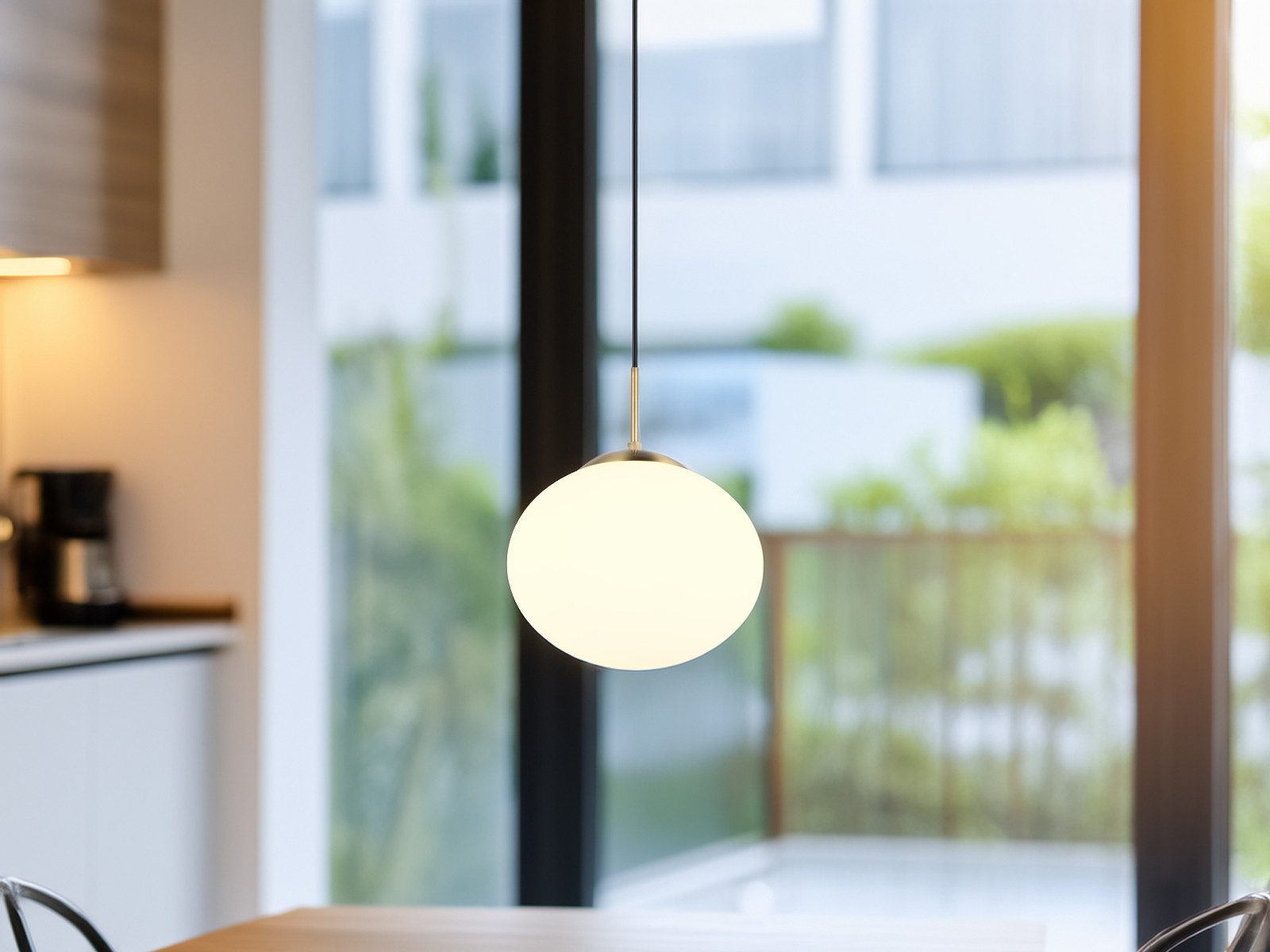 TRIO Leuchten LED Pendelleuchte, Dimmfunktion, LED wechselbar, Warmweiß, klein-e Glas-kugel Lampe über-n Esstisch & Couchtisch hängend Ø 30cm