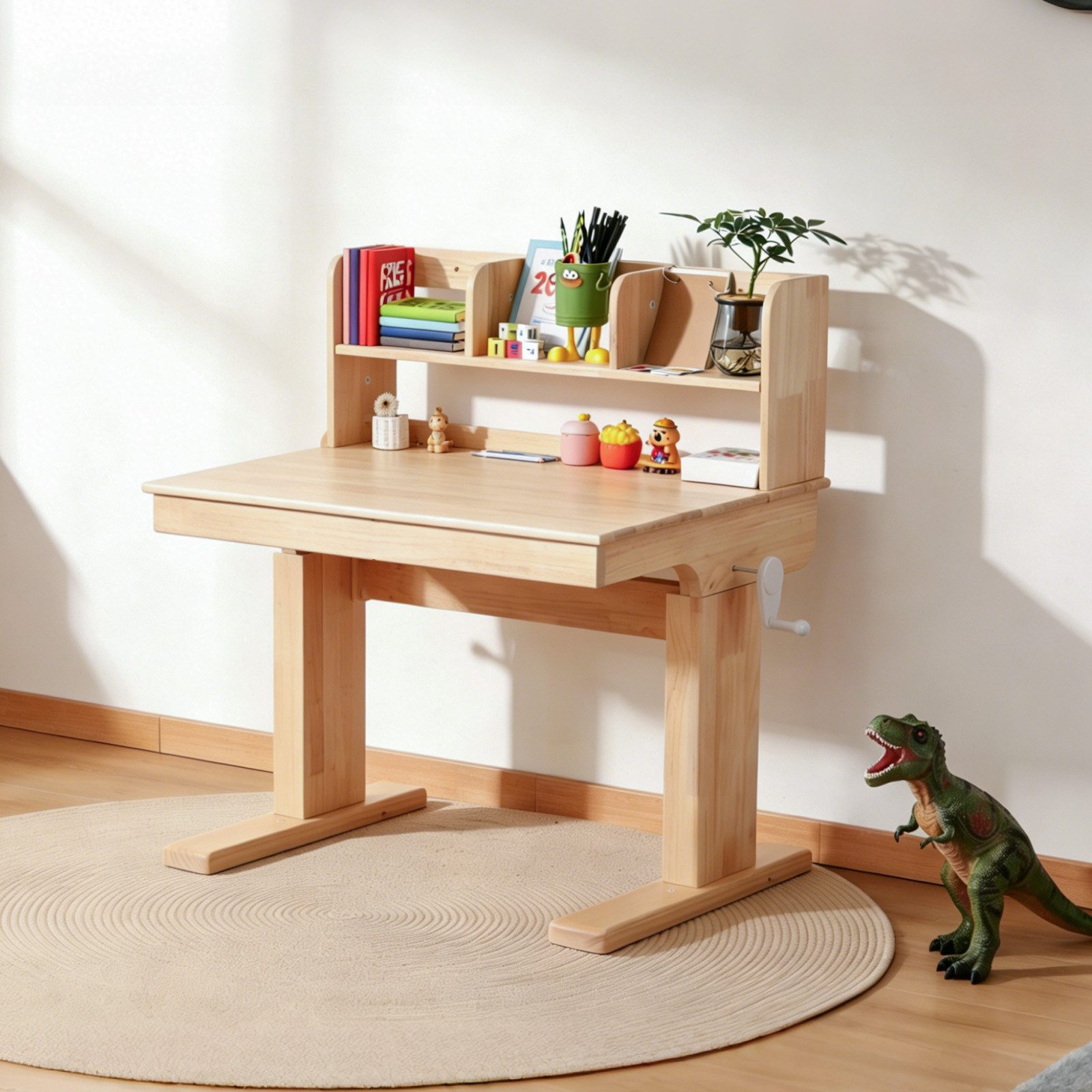 Odikalo Kindertisch Schreibtisch Massivholztisch mit Höhenverstellfunktion (Massivholz-Kinderschreibtisch klappbare Tischplatte 0°-43° Stauraum für Kinder ab 6 Jahren)