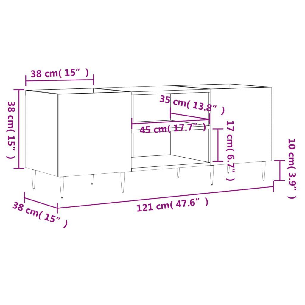 vidaXL Media-Regal Plattenschrank Grau 1-tlg. Holzwerkstoff, 121x38x48 Sonoma cm