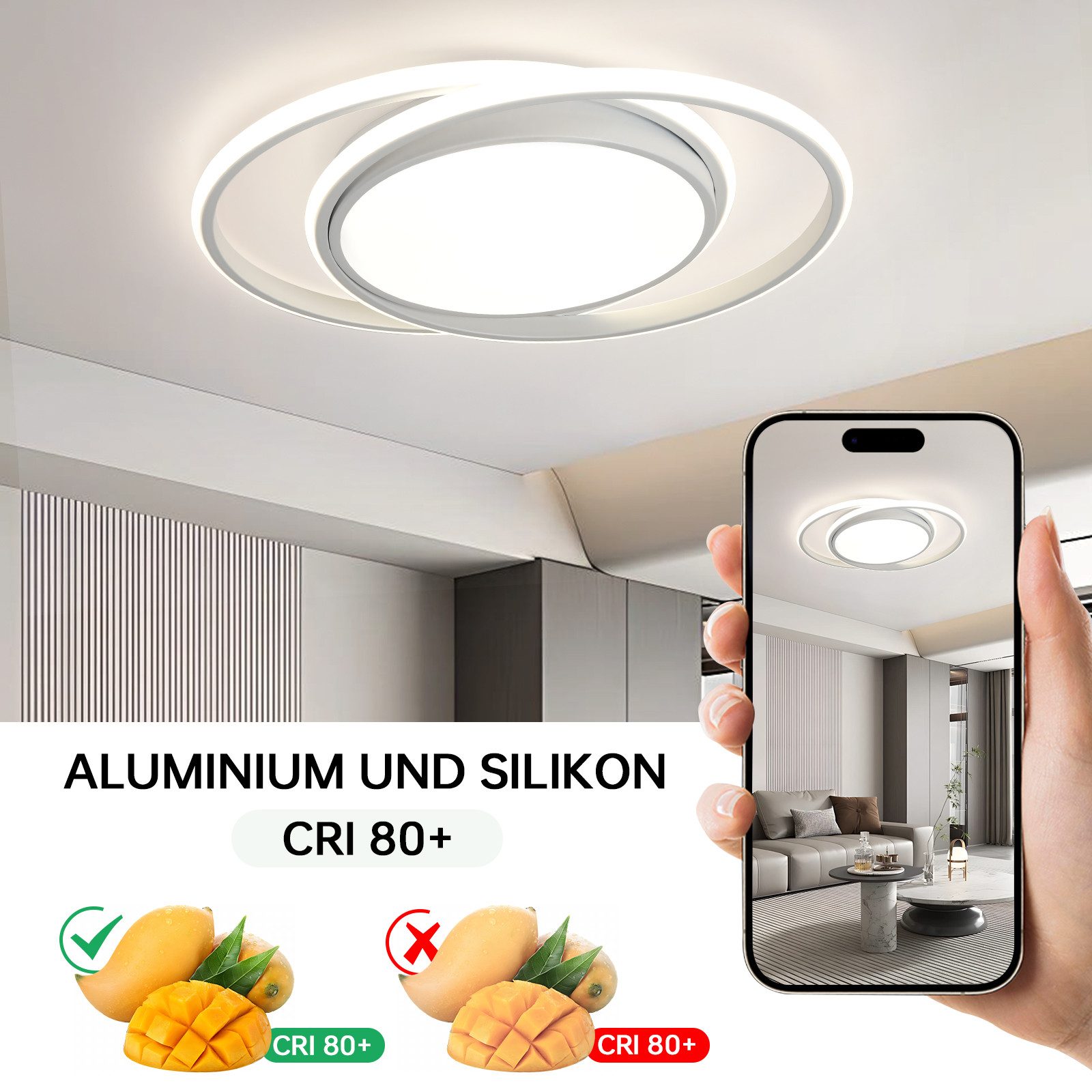 JDONG LED Deckenleuchte Flach Rund Weiß Deckenlampe 24W/36W/54W, Durchmesser 30CM/40CM/50CM, LED fest integriert, 3000K Warmweiß, für Schlafzimmer Küche Keller Balkon Büro Wohnzimmer