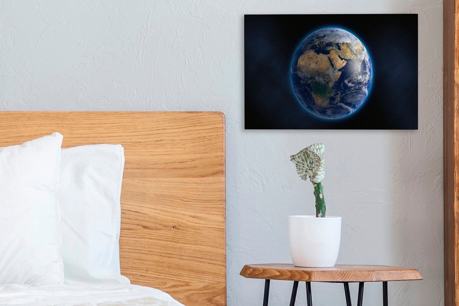Erde 30x20 Aufhängefertig, Leinwandbilder, Planet, (1 Leinwandbild Wanddeko, - St), - Wandbild Weltraum cm OneMillionCanvasses®