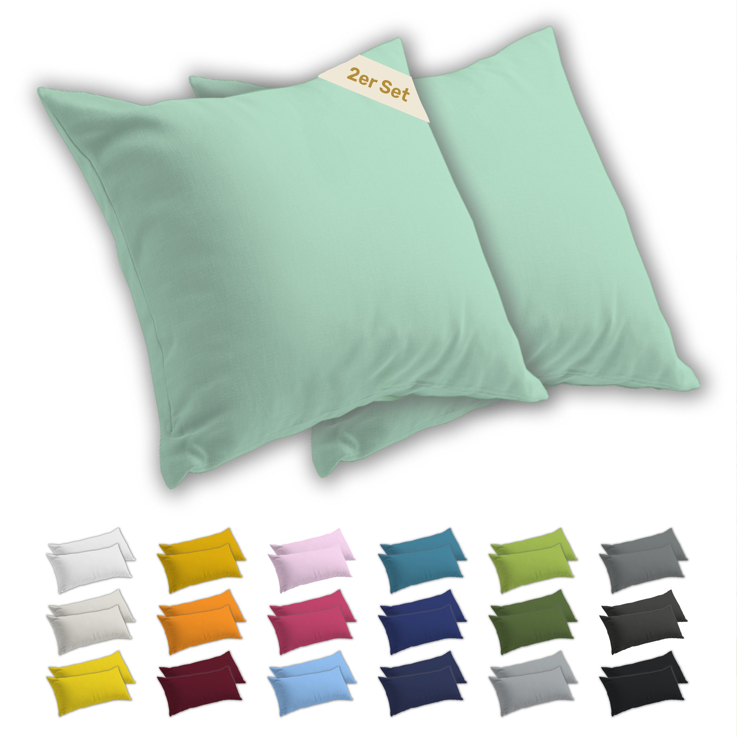 Lavea Kissenbezug 2er Set Kissenhülle Jersey, 100% Baumwolle, Kissenbezüge, (2 Stück), allergikerfreundlich - sicherer YKK-Reißverschluss - waschbar 60°C
