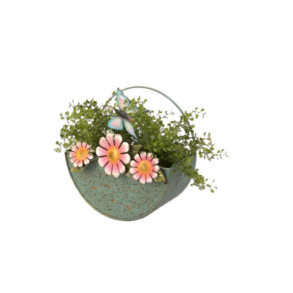 MICA Blumentopf Pflanzschale mit Griff - grau/pink/blau - ca. 28 x 14 x 30 cm