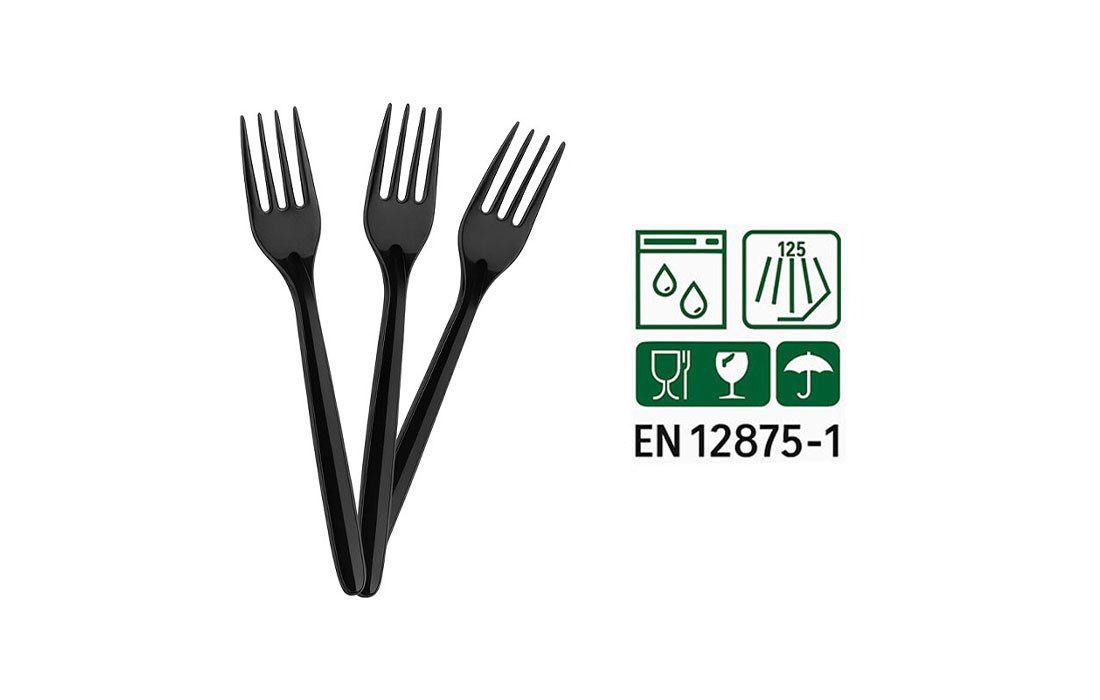 Lauroo Serviergabel 200 Stück Schwarzes Mehrweg Besteck Set – 100 Messer & 100 Gabeln (200 Stück), Wiederverwendbar, Spülmaschinengeeignet bis 125 Waschgänge – Bild 5 von 5