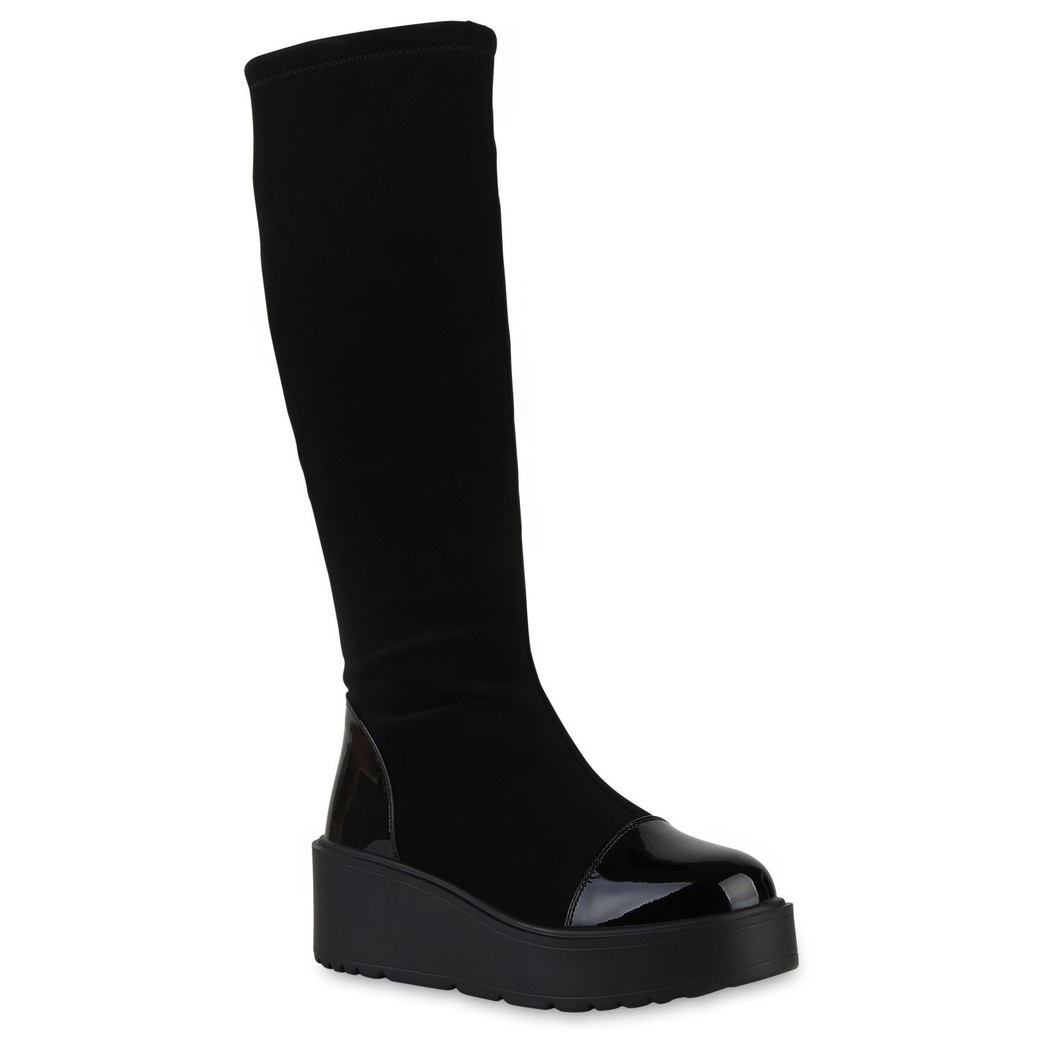 VAN HILL 841340 Keilstiefel Damen Leicht Gefütterte Keilstiefel Stiefel Profil-Sohle