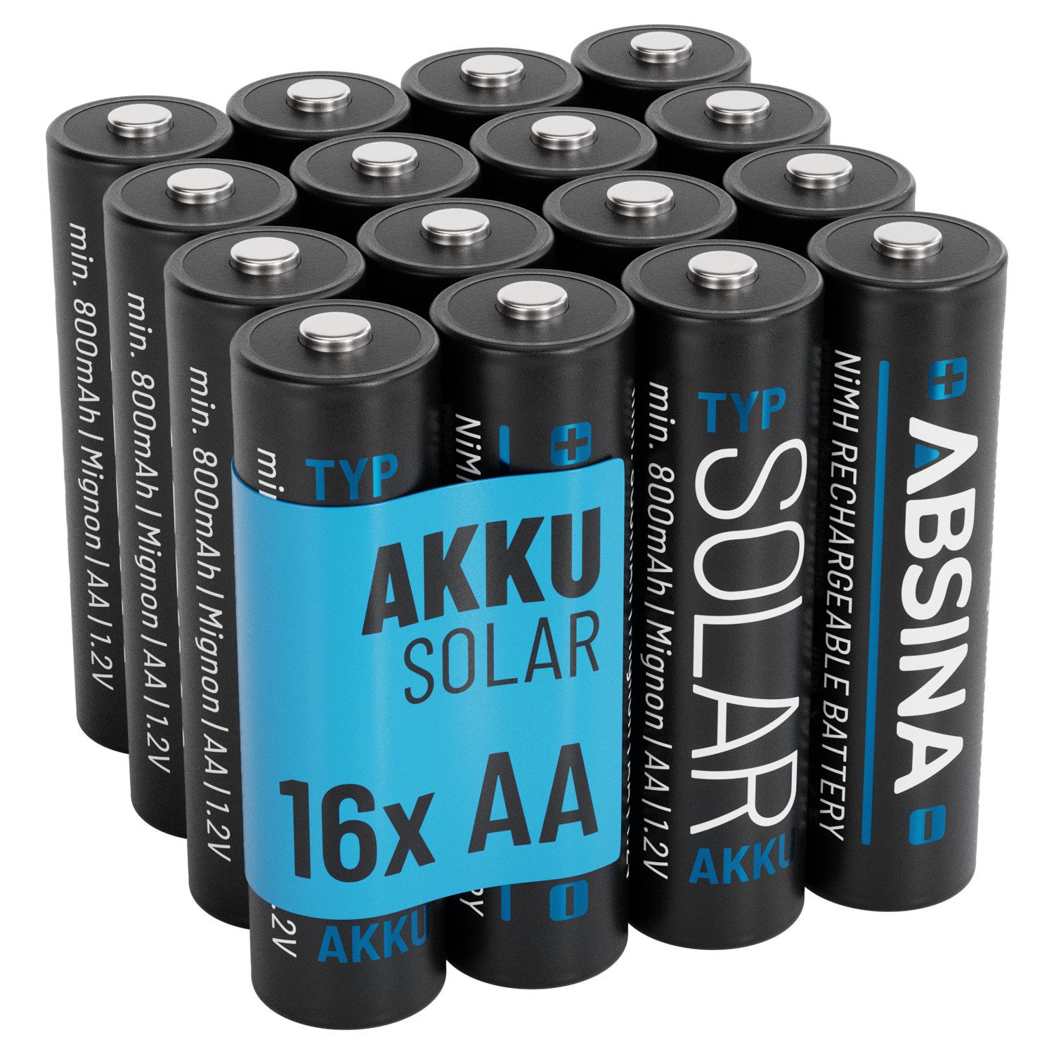 16x Solar Akku AA wiederaufladbar 800mAh 1.2V NiMH - Mignon AA Solar Akku