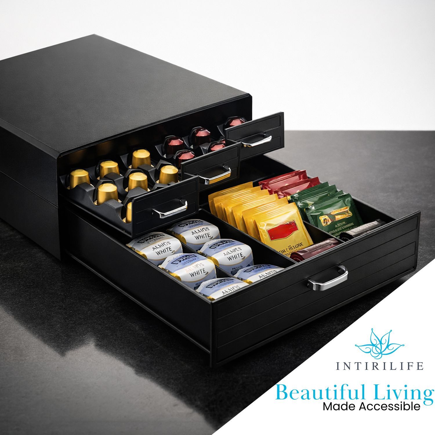 Intirilife Kapselhalter, Kaffeekapselhalter Schublade kompatibel mit Nespresso, Vertuo & K-Cup