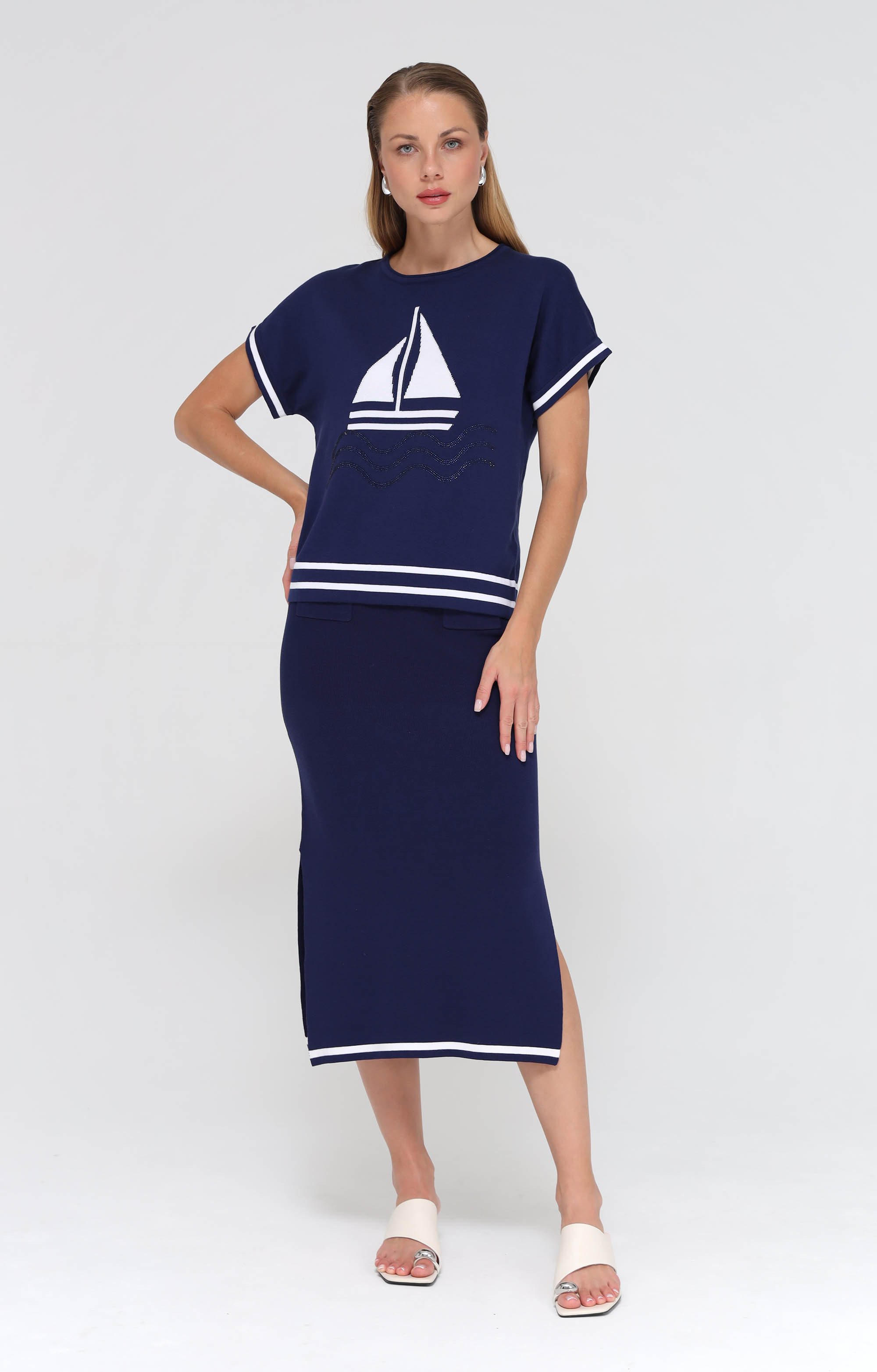 Passioni Strickrock mit Kontrastdetails