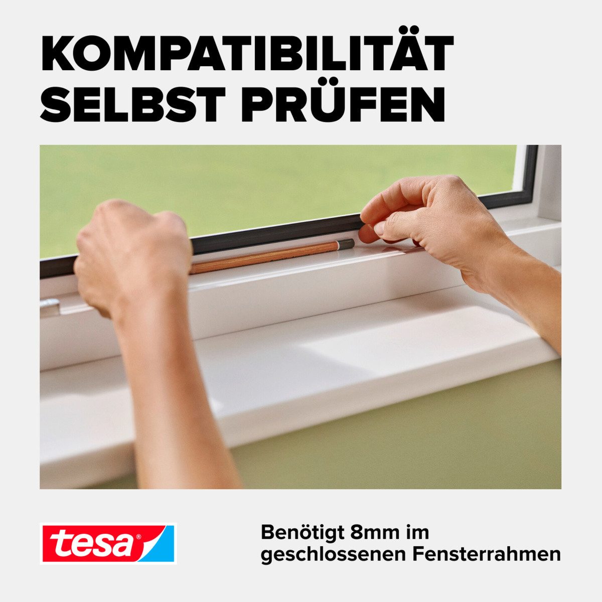tesa Insektenschutz-Fensterrahmen Insect Stop Anklipsrahmen - Fliegengitter für Fenster, (Packung, 1-St., inkl. Fiberglas-Netz in Anthrazit, Rahmen und Halteklip-Lösung), Selbstklebende Halteklips, zuschneidbarer Rahmen, ohne Bohren