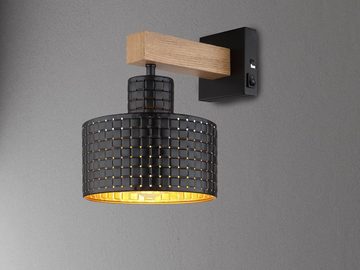 meineWunschleuchte LED Wandleuchte, LED wechselbar, warmweiß, innen mit Schalter ausgefallen-e mit Holz Schwarz Gold-en, Höhe 24,5cm