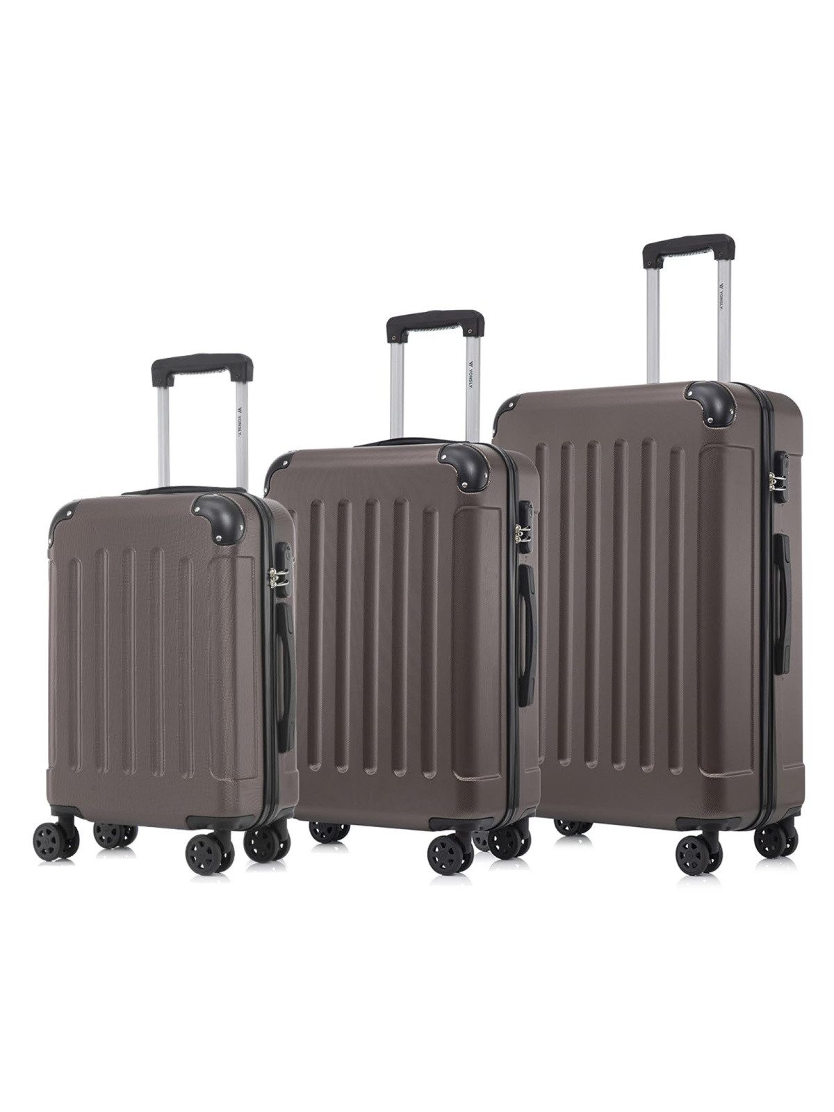 YONSLY Kofferset Reisekoffer Trolley Hartschale aus ABS für Urlaubs- und Familienreisen, 4 Rollen, (3er Set, 3 tlg., M-L-XL), mit Zahlenschloss, 360° Doppelrollen und ergonomischem Gummigriff