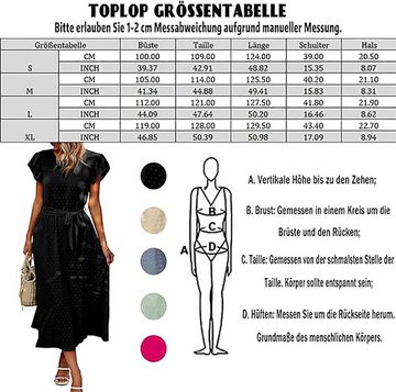 BlauWave Midikleid Kleider Damen Lang Rundhals Sommerkleid (1-tlg., Kurzarm Maxikleid Business Knopf und Tasche) Geeignet für tägliche Reisen