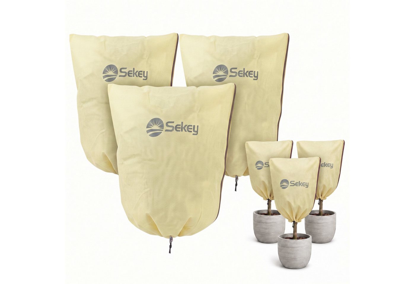 Sekey Winterschutzhaube Winterschutz Frostschutz für Kübelpflanzen mit Reißverschluss Zugband (3-St), 60 x 80cm, Für Kübelpflanzen und Sträucher – Garten, Balkon & Terrasse