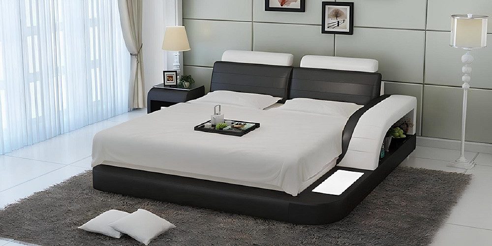 Xlmoebel Lederbett Hochwertiges Bettgestaltung Luxus Schlafzimmer Bett Leder Modern (Bett), Hergestellt in Europa