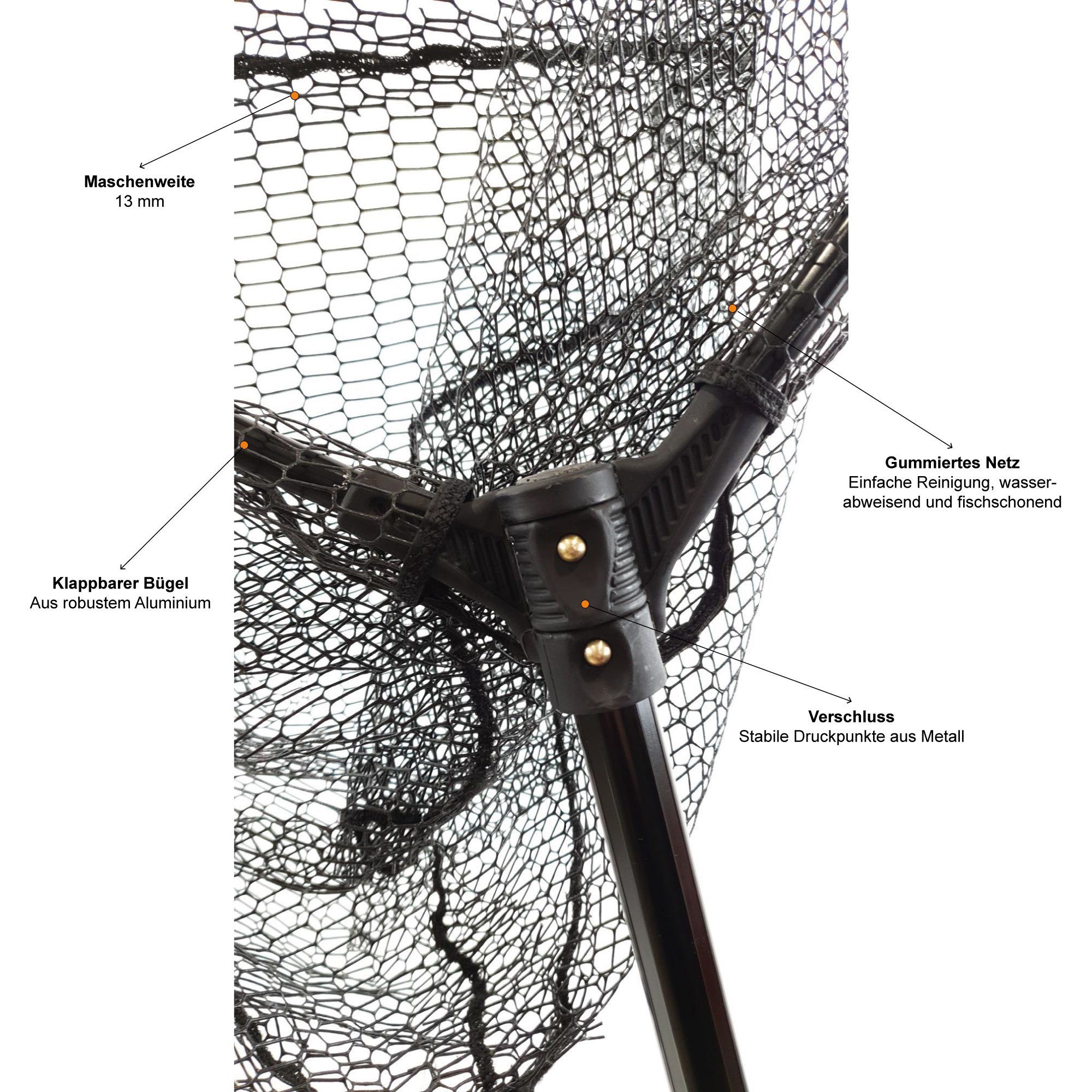 Maßband Netz Zite 60 gummiertem 70 Raubfisch-Kescher 60 Angelkescher x cm, x mit Aufgedrucktes