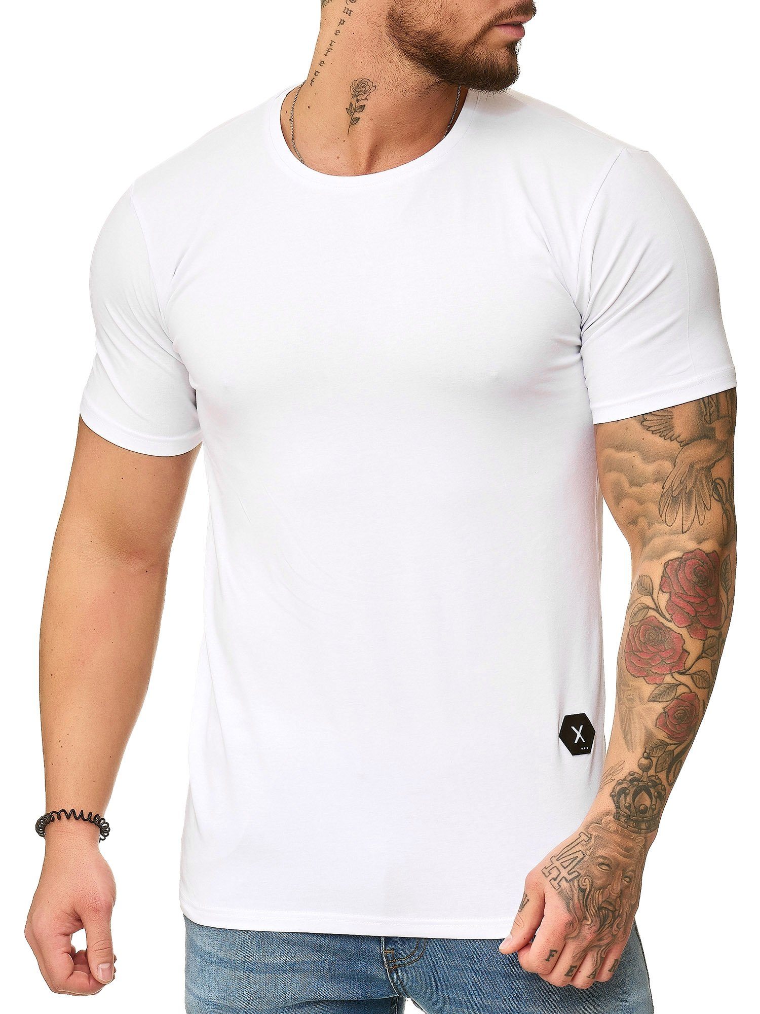 Casual Freizeit 1-tlg) Weiss Fitness Polo Kurzarmshirt Tee, (Shirt T-Shirt OneRedox 1307C