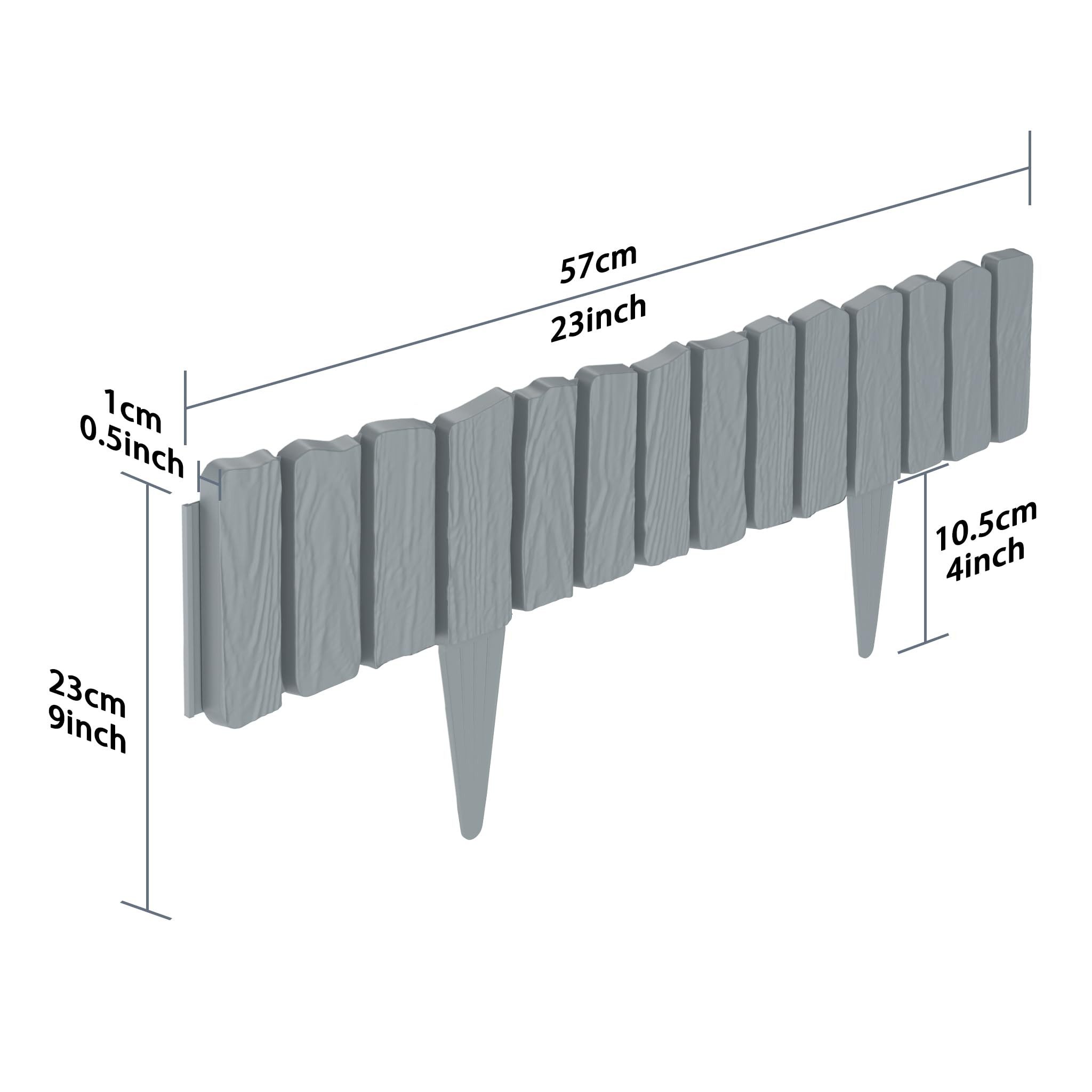 FIVMEN Rasenkante 2,3m/4,6m Rasenkanten Kunststoff Beeteinfassung in Holzimitation, Anthrazit/Braun/Grau, Beetumrandung Mähkante 4/8 stücke Randsteine Palisaden Gartenzaun