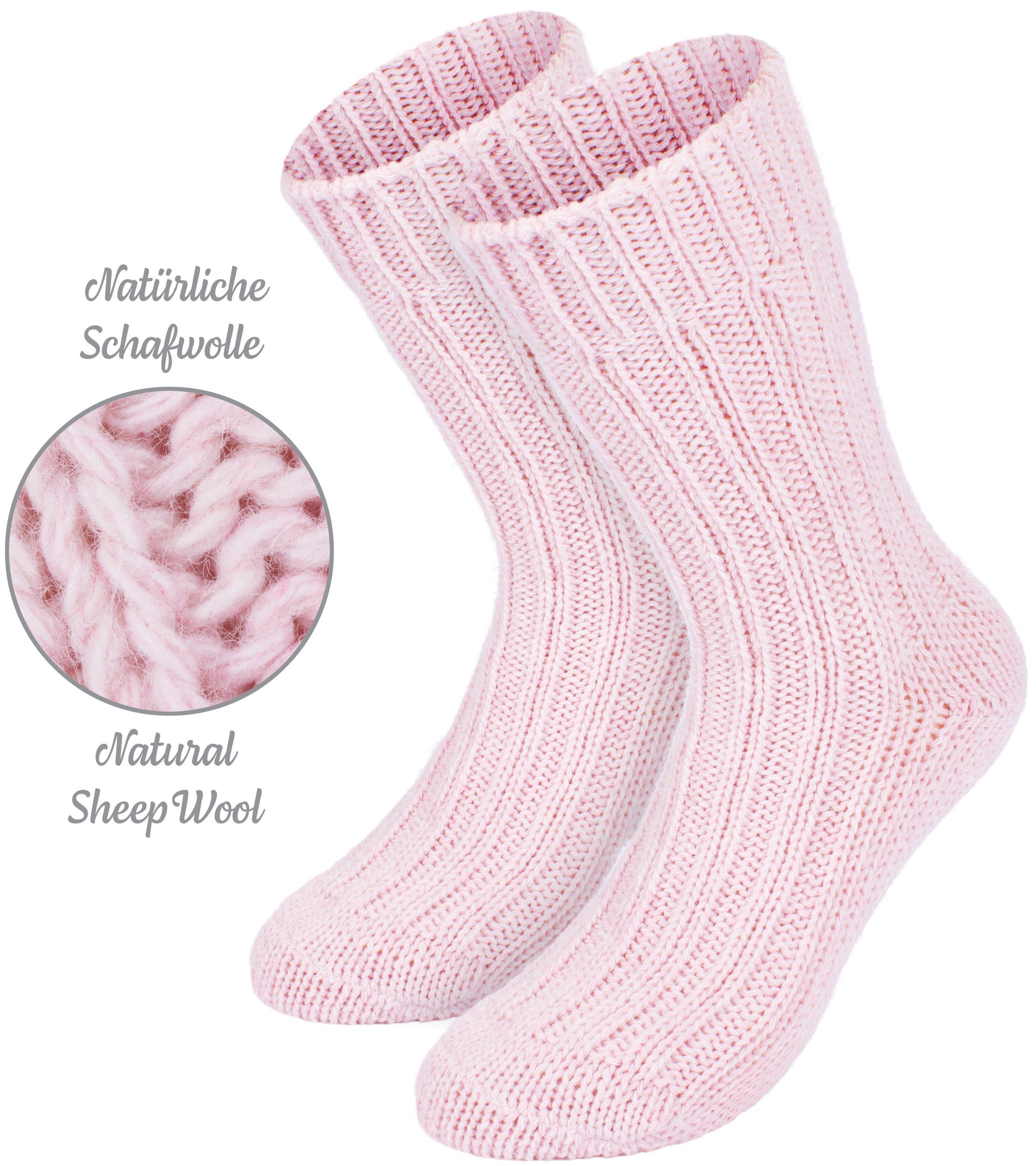 BRUBAKER Socken Wollsocken Schafwolle mit Set und Warme Rosa und Wintersocken Flauschiges Stricksocken) (4-Paar, Thermosocken - Beige für Winter Damen Set Herren