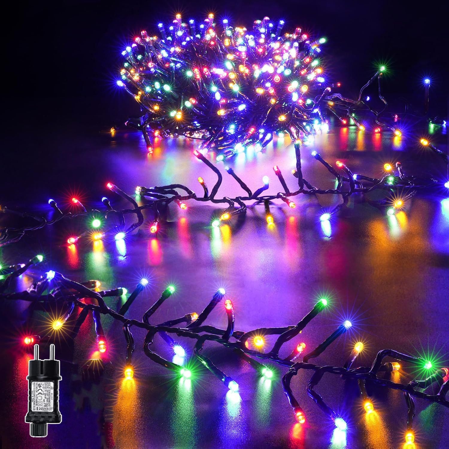 Elegear Lichterkette 10 M mit 1000 warmweißen/bunten LEDs, 8 Lichtmodi, Innen/Außen, Memory-Funktion, ideale Weihnachtsbeleuchtung für drinnen und draußen