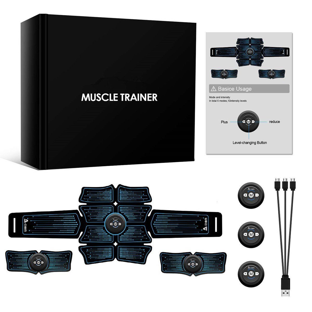 DOPWii Bauchtrainer EMS Muskelstimulator Trainingsgerät,6 Intensitäten,USB Modi&10