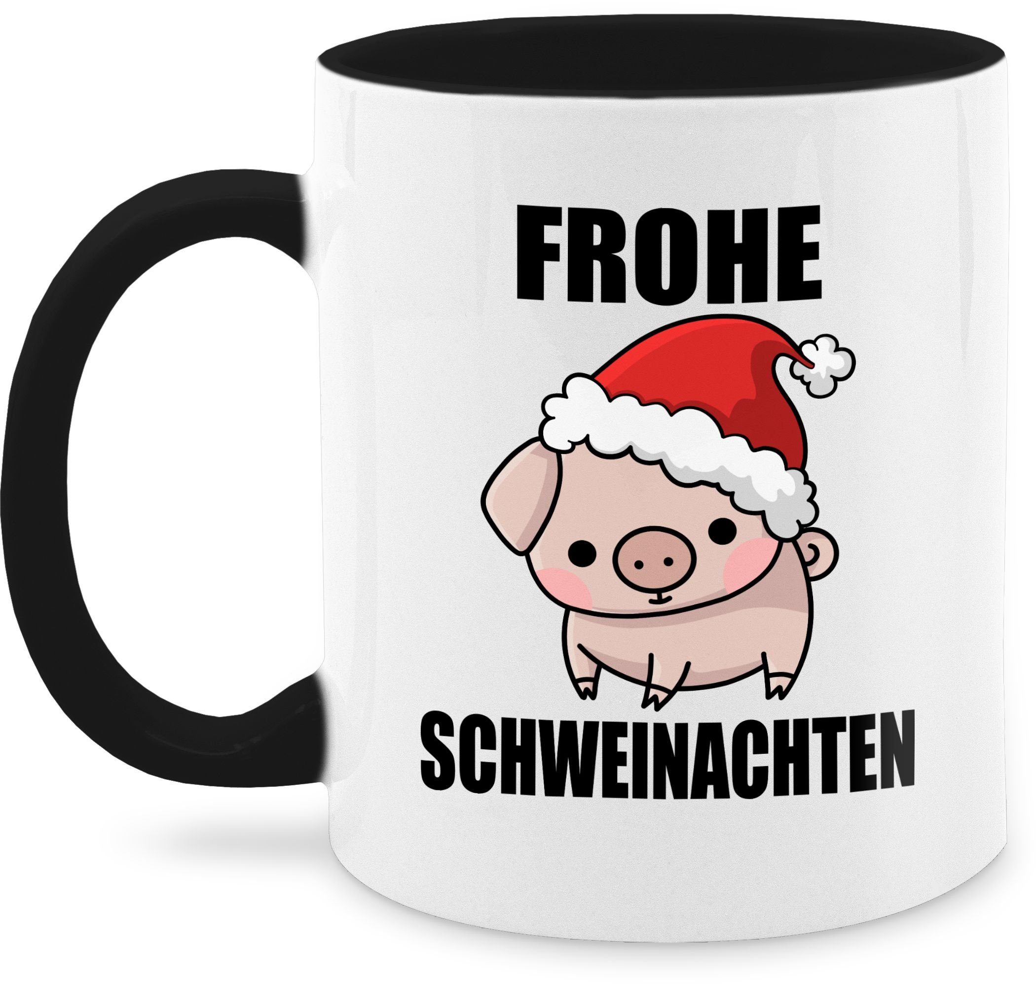 2 Shirtracer Keramik, Weihnachtstasse Tasse Schweinachten, Schwarz Frohe