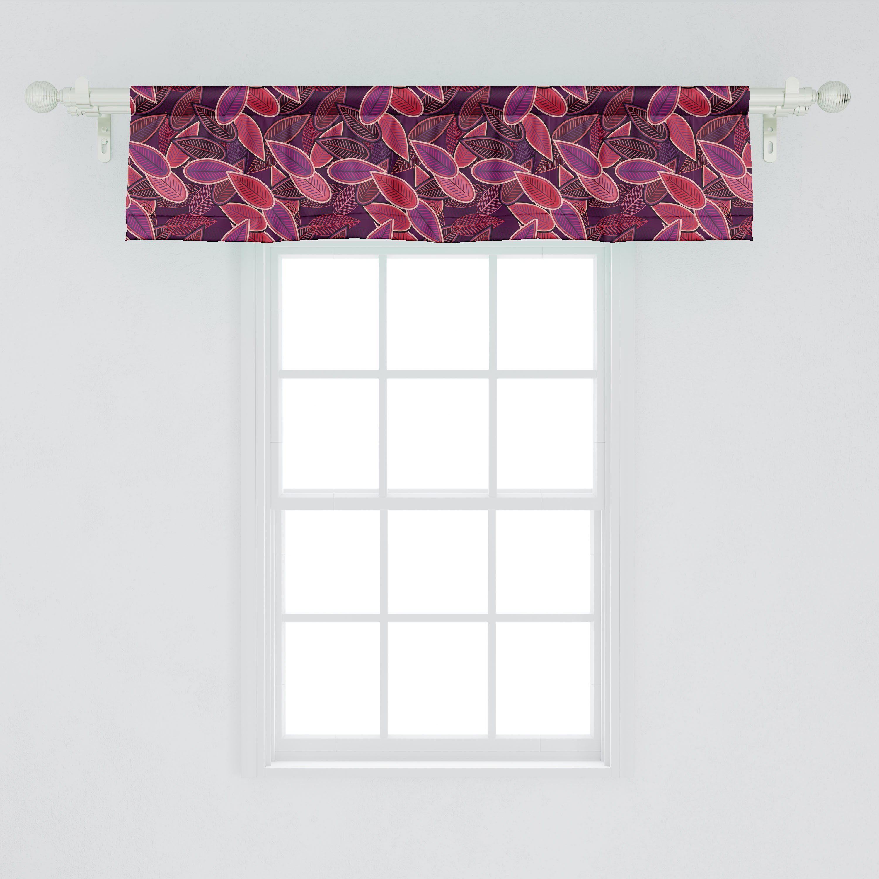 Küche Blätter Microfaser, Lila Volant Vorhang Schlafzimmer Laub Zusammenfassung Stangentasche, Scheibengardine Abakuhaus, für Dekor mit