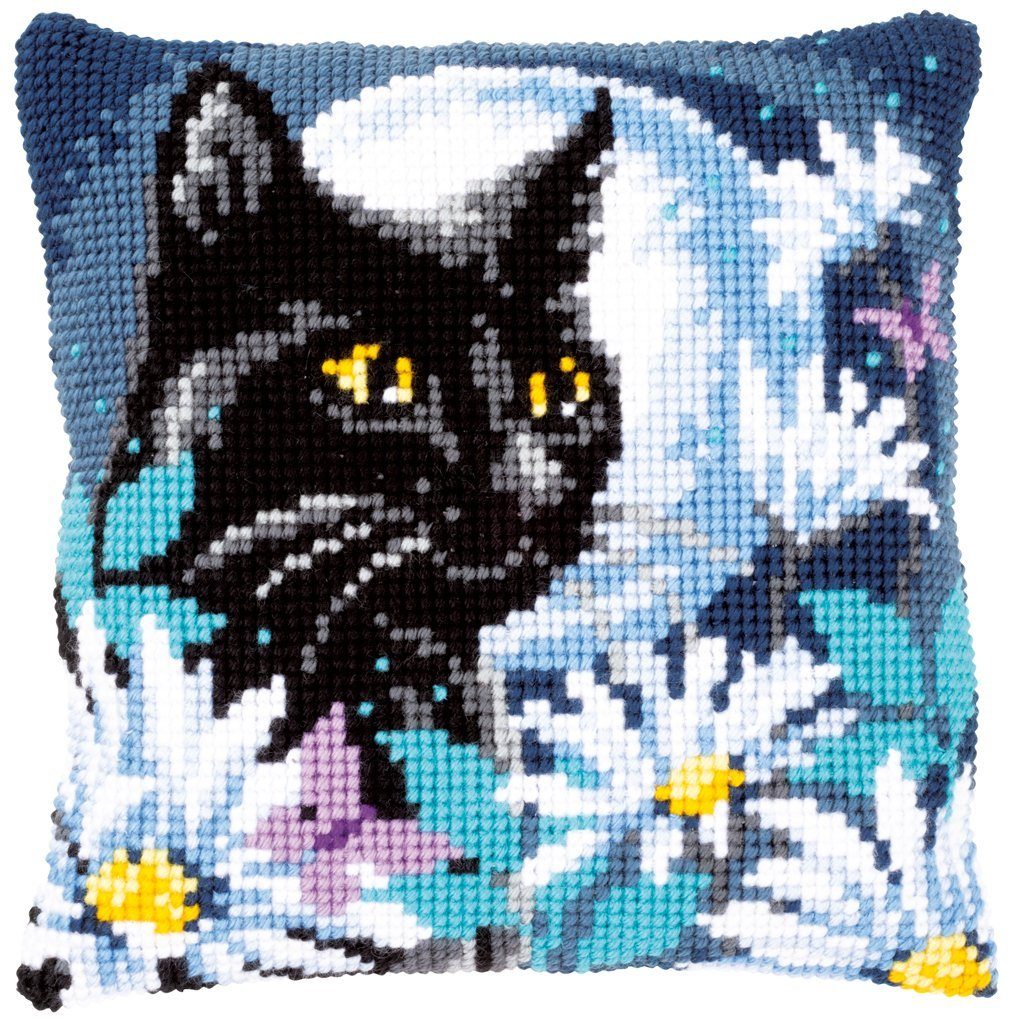 Vervaco Kreativset Vervaco PN-0148218 Kreuzstichkissen Katze in der Nacht, (Set, embroidery Kit), Made in Europe
