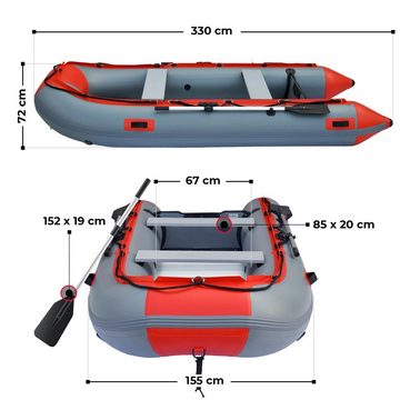 VENDOMNIA Schlauchboot 3,30 m für 5+1 Personen - 330 x 155 cm, (max 566 kg, Alupaddel, Aluboden, Fußluftpumpe, Zubehör, PVC, -, Motorboot, Ruderboot, Paddelboot, Freizeitboot 5 Erwachsene + 1 Kind), Maße (L/B/H): ca. 330/155/72 cm