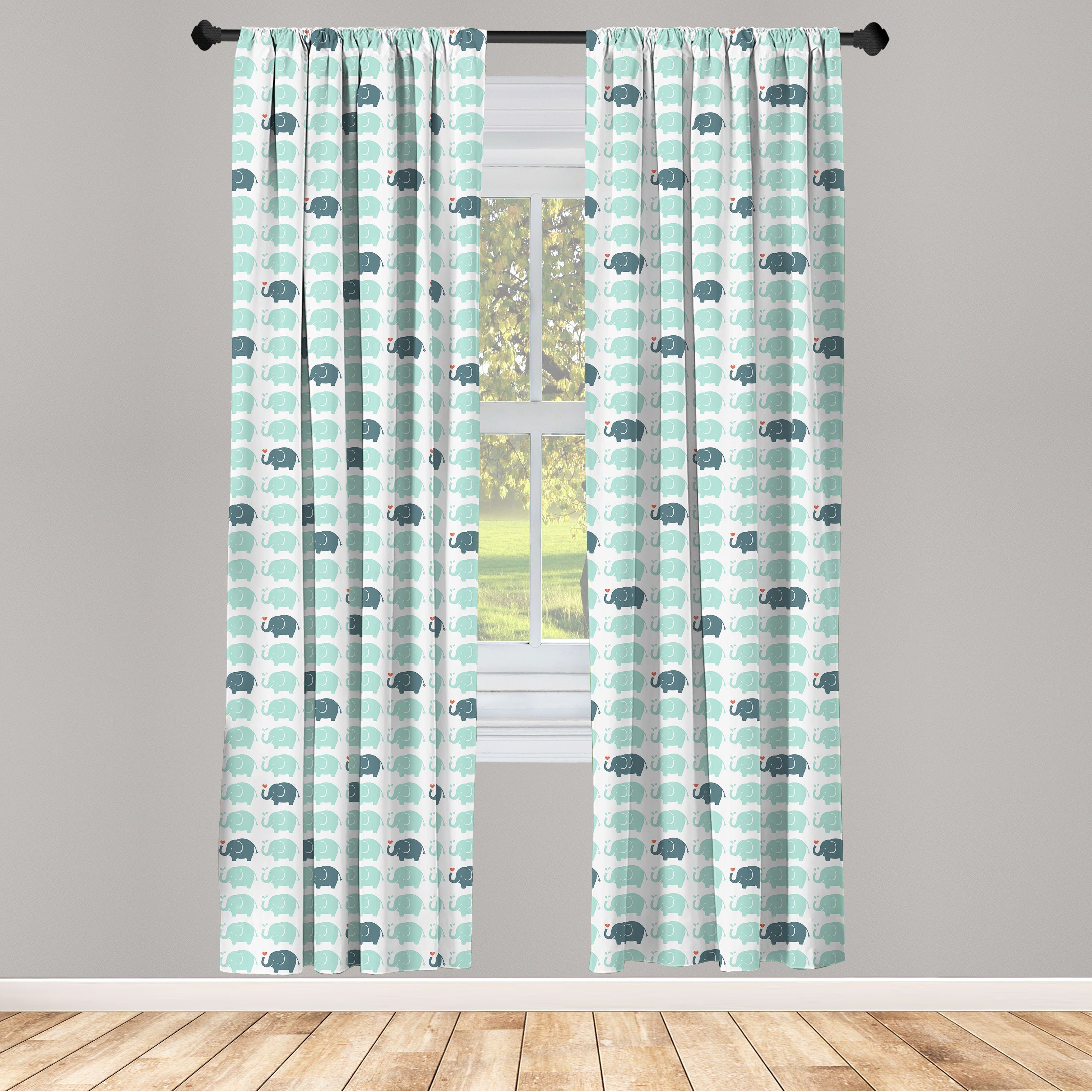 Gardine Vorhang für Wohnzimmer Abakuhaus, Cartoon-Elefant Dekor, Schlafzimmer Microfaser, Safari