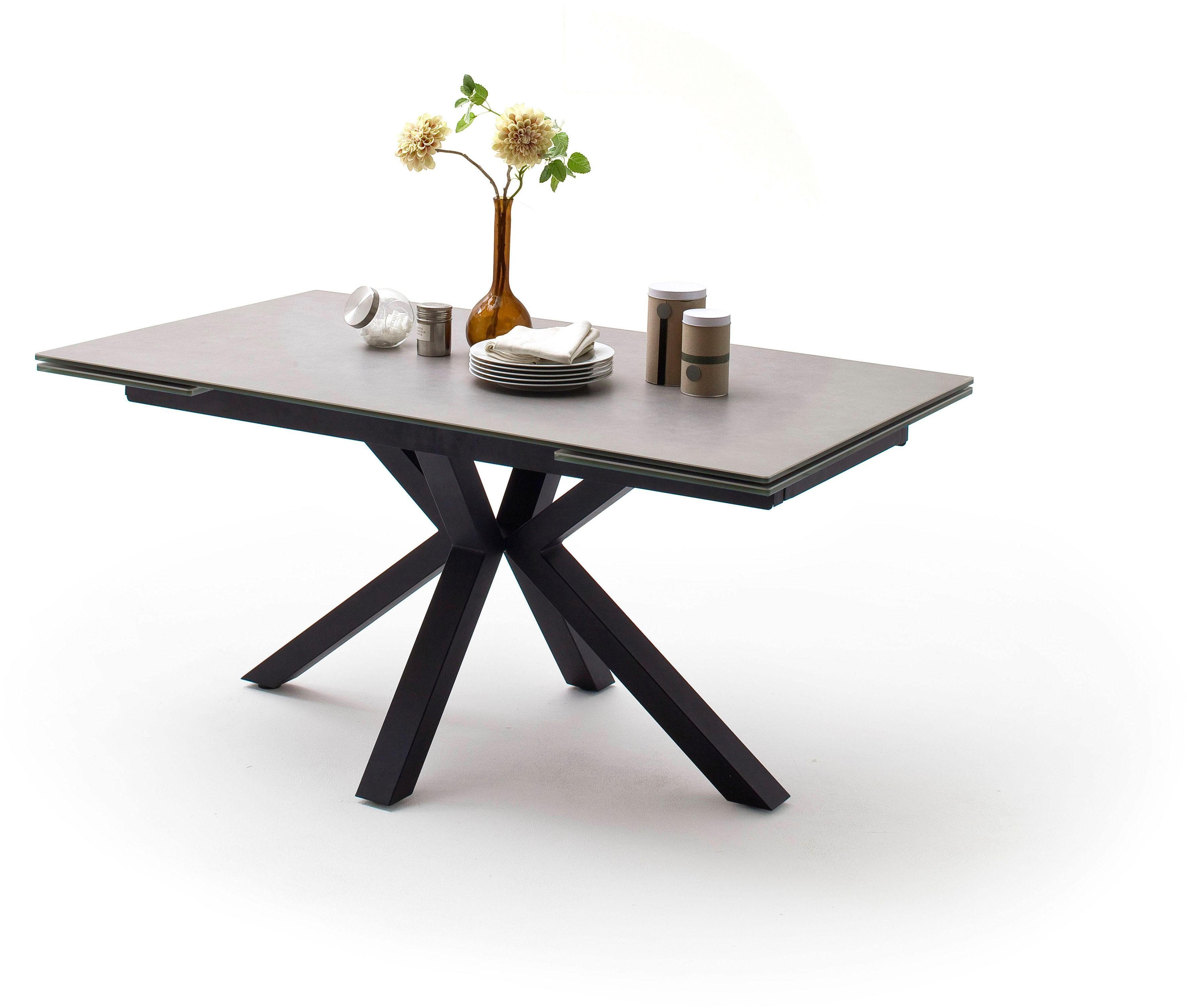MCA furniture Esstisch Nagano, Esstisch Glas-Keramik mit Stirnauszug Hellgrau | Schwarz Matt lackiert | Hellgrau