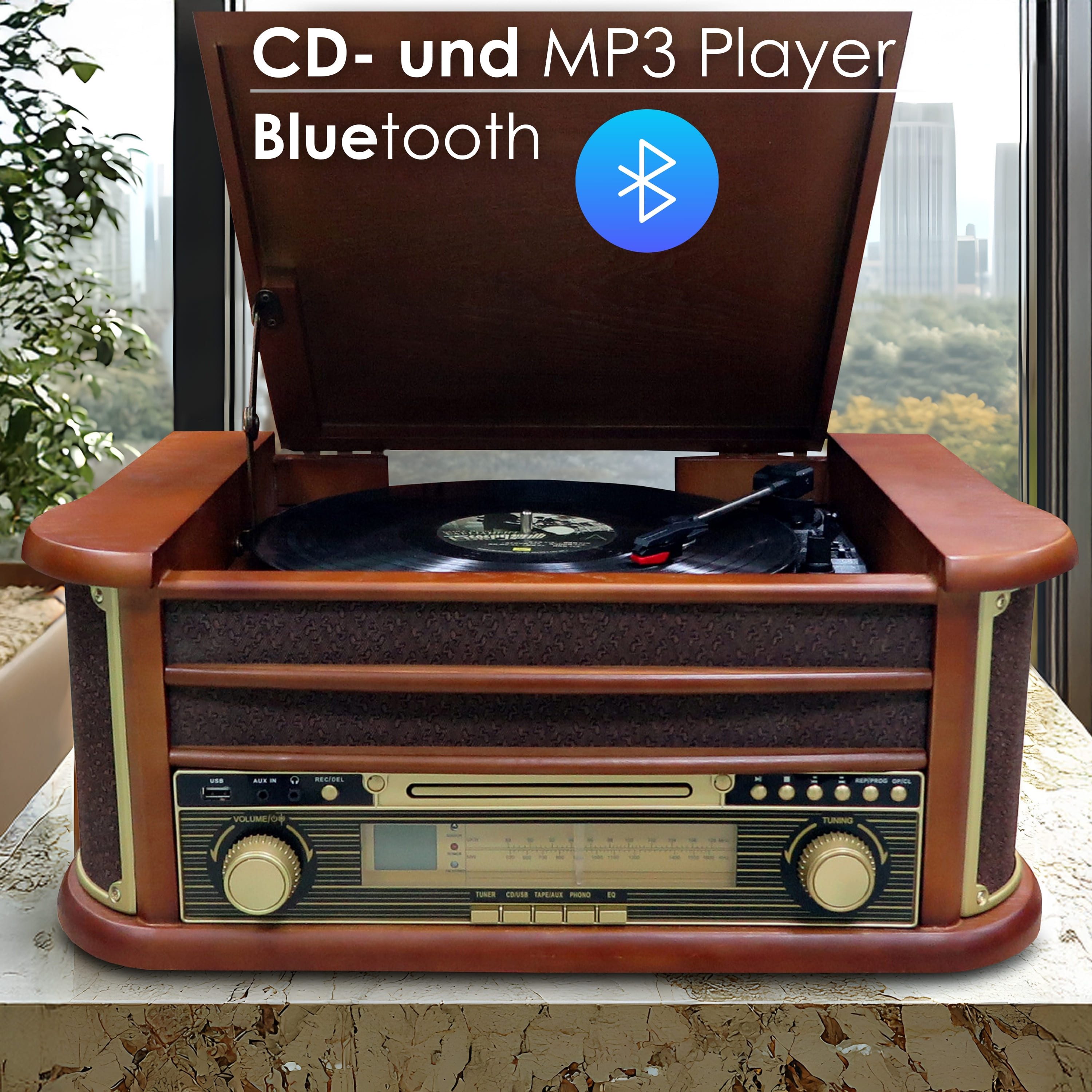 Cyberlux CL-3010 Retro Stereoanlage Multifunktionsspieler (Riemenantrieb, Bluetooth, Aufnahmefunktion, Kassettendeck, Bluetooth)