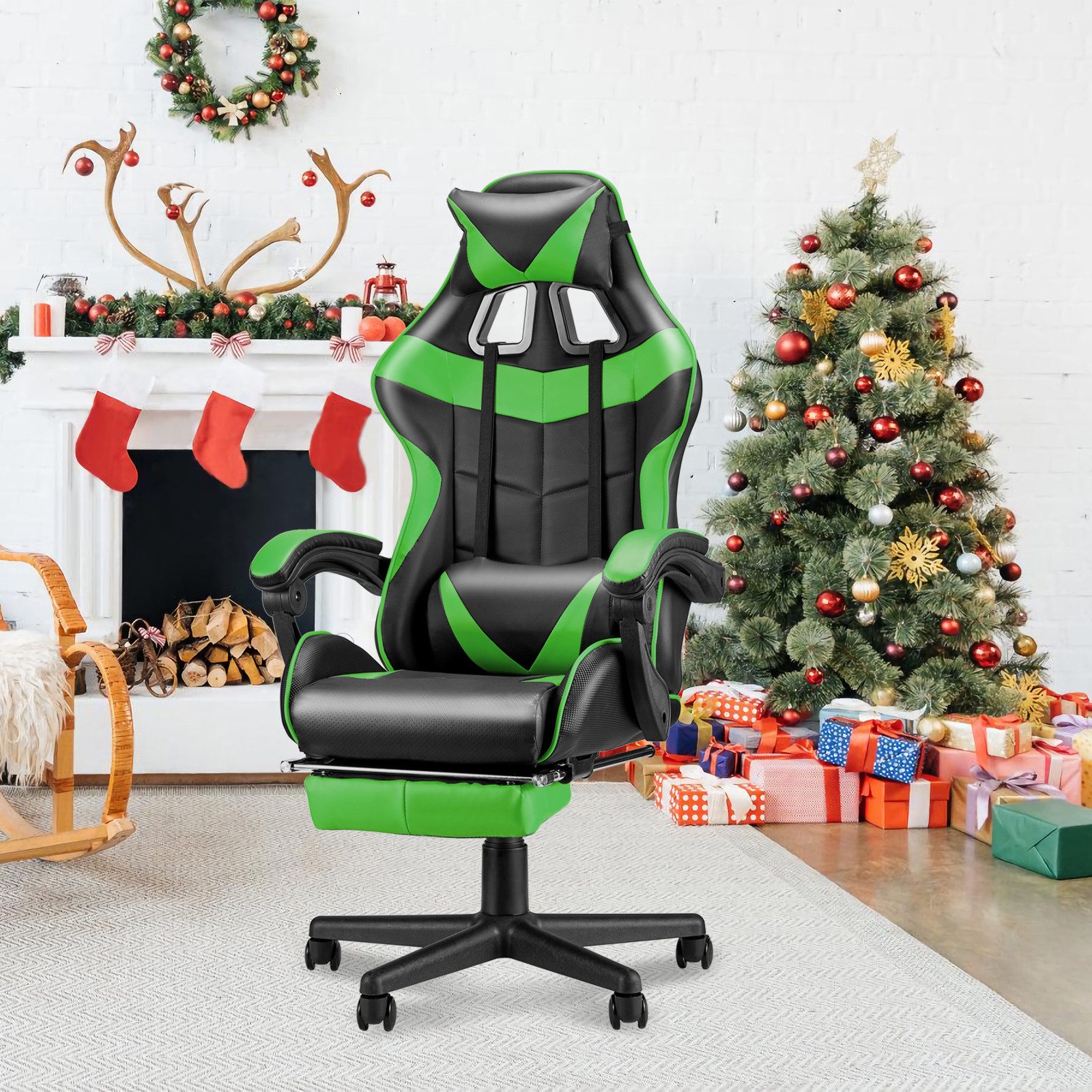 Ferghana Gaming-Stuhl Gaming Sessel mit Fußstütze,Kopfstütze,MassageLendenkissen (Packung), Ergonomisch Gaming Stuhl für Gamer YouTube Livestreaming Xbox