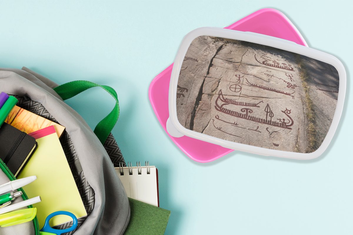 Kunststoff, Kunststoff Kinder, Erwachsene, rosa Gemälde MuchoWow Lunchbox Wikingern, Brotdose für Snackbox, von (2-tlg), Mädchen, Brotbox