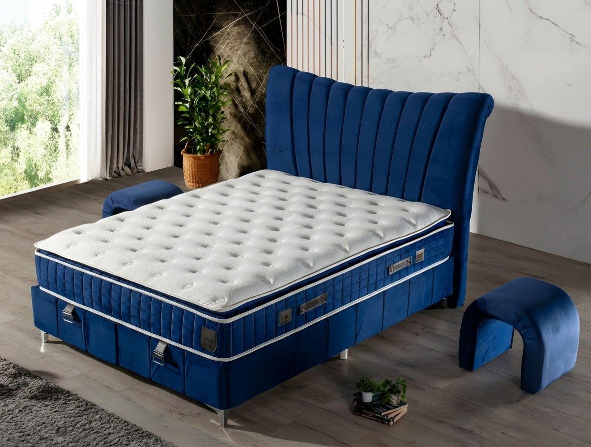 JVmoebel Boxspringbett Luxuriöses Blaues Boxspringbett – Modernes Design für höchsten Komfort, Made in Europe