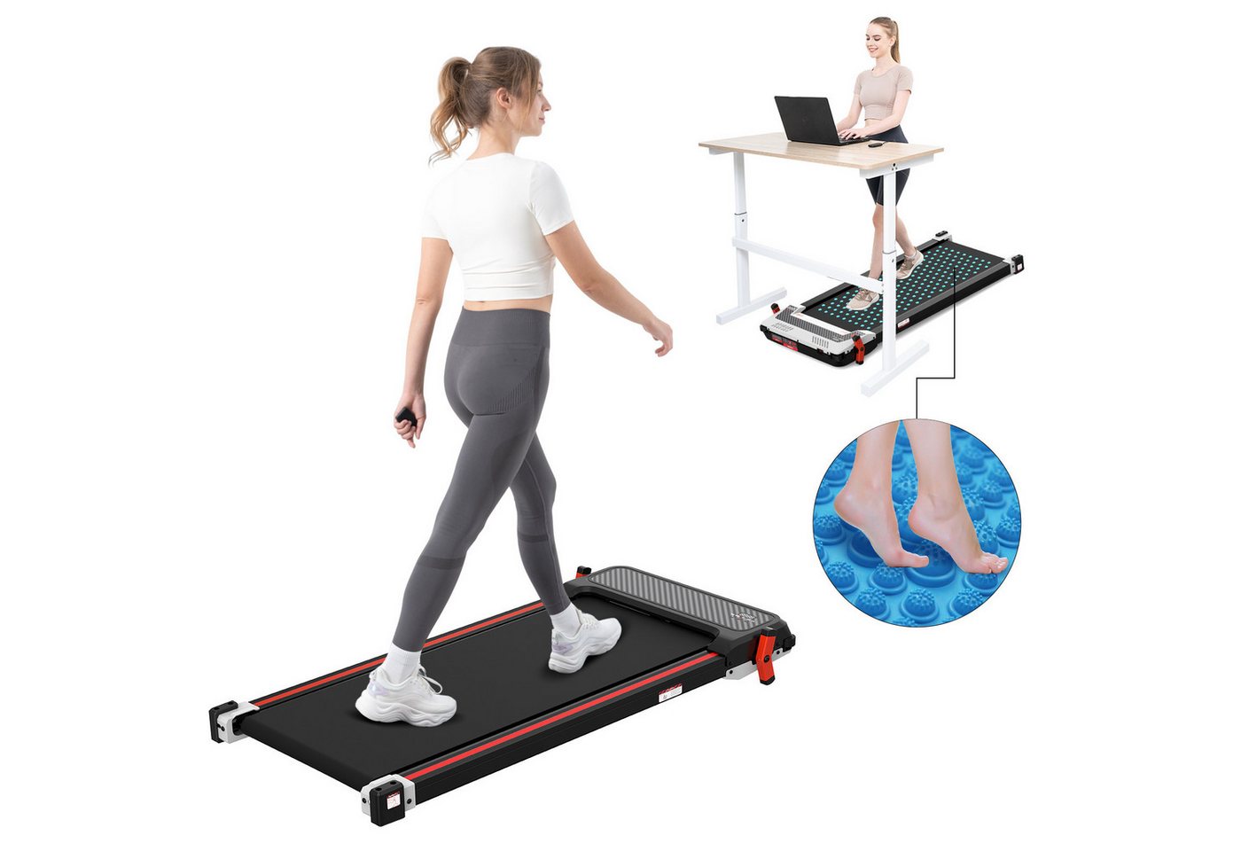 LIKESPORTING Laufband zu Hause,Walking Pad 6/8 km/h, leiser Motor, Fernbedienung, 40*100cm Laufbereich, Max 6 km/h,mit Steigung & Fußmassagefunktion