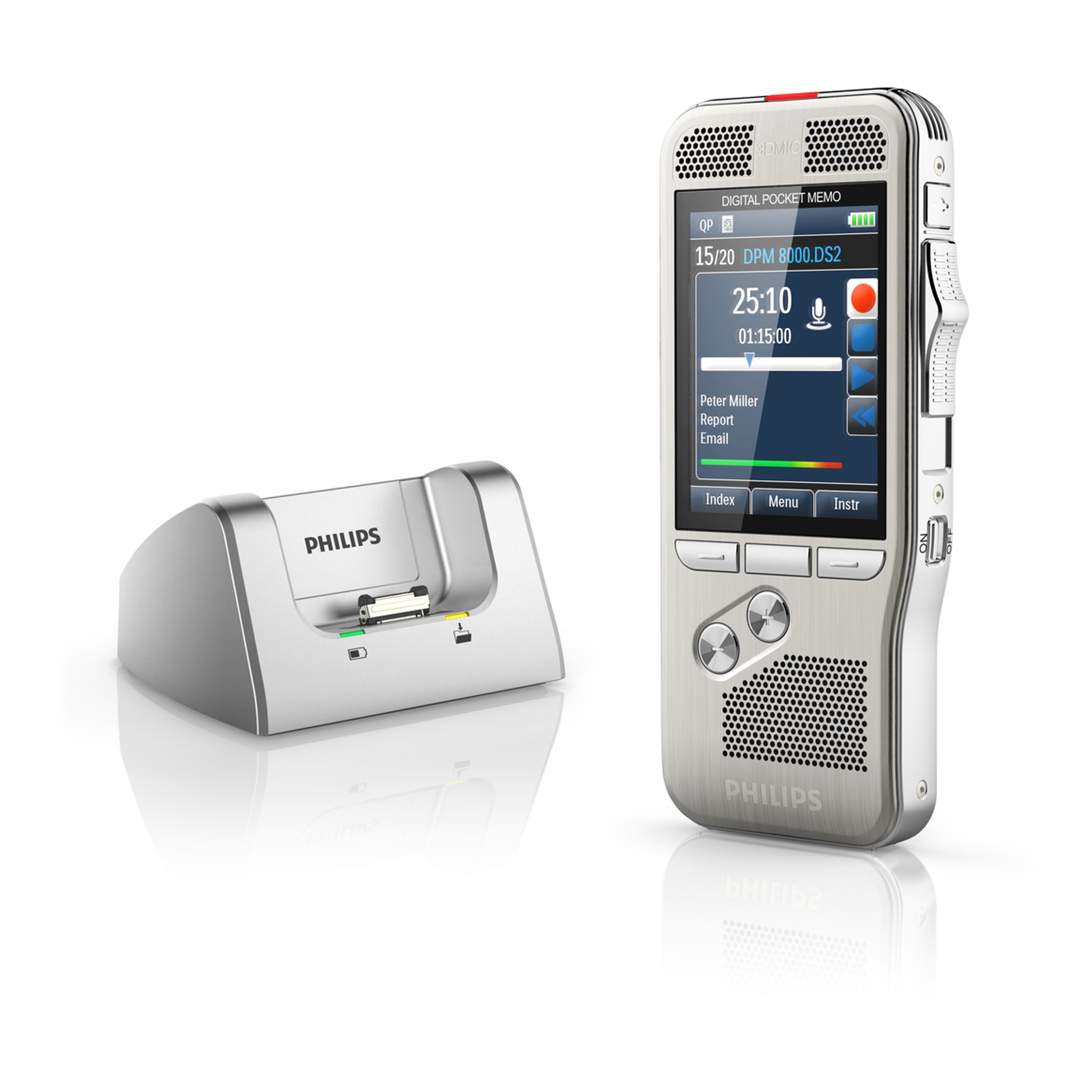 Philips DPM8100 Digitales Diktiergerät (PocketMemo Diktiergerät, Schiebeschalter, Integrator-Set)