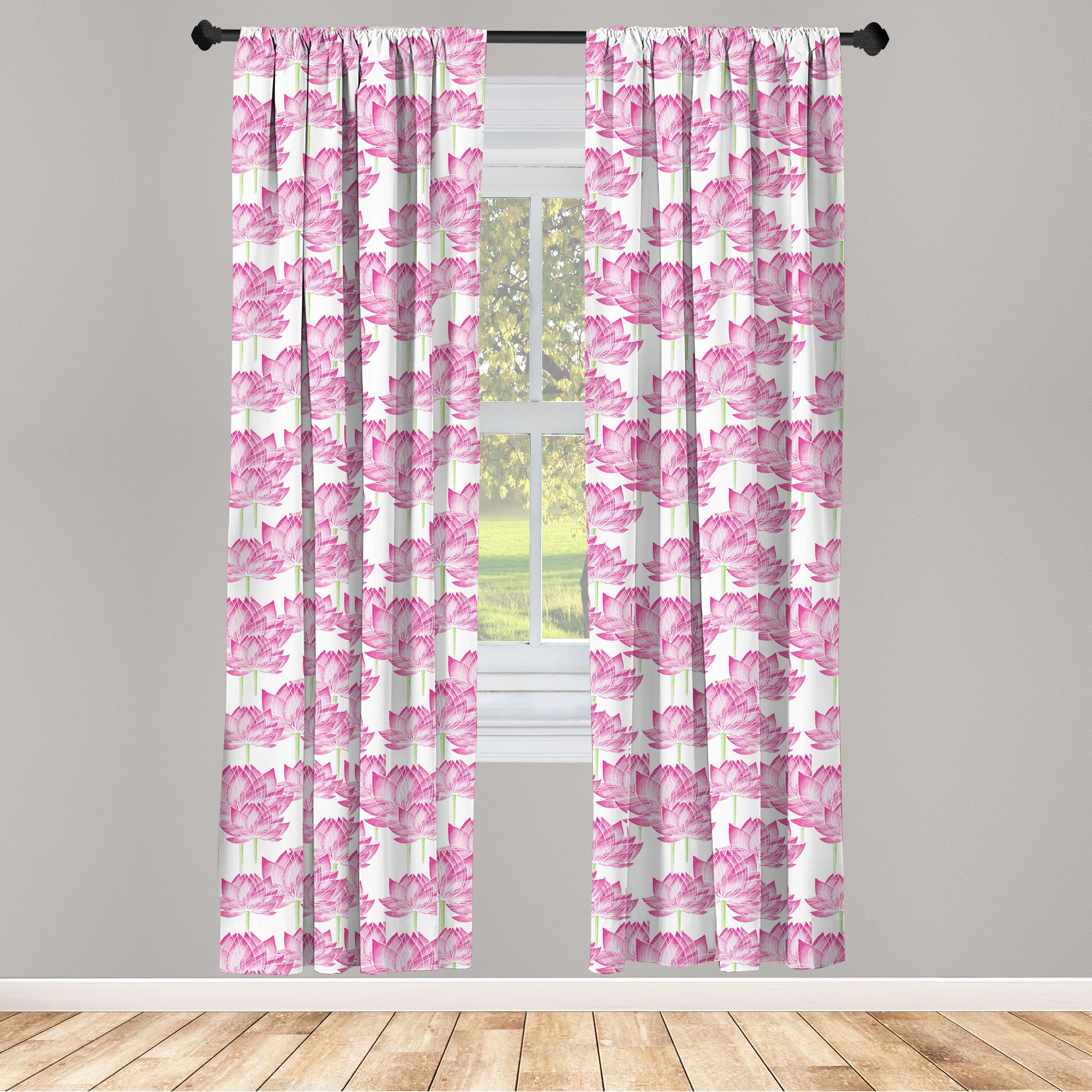 Poly-Kunst-Art Lotus-Blüte Dekor, für Abakuhaus, Microfaser, Gardine Vorhang Blume Wohnzimmer Schlafzimmer