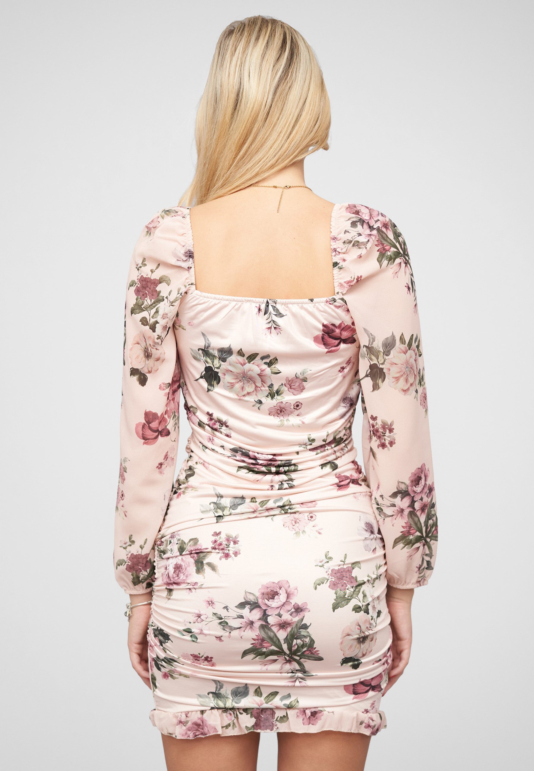 CLOUD 5IVE Shirtkleid CLOUD 5IVE Rüschen Kleid mit Blumenprint & Raffung (1-tlg) – Bild 5 von 5
