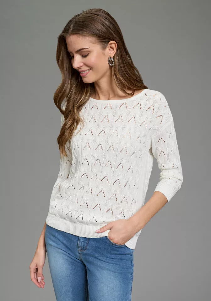 laura scott Ajourpullover im leichten Sommer-Look luftiger Übergangspullover mit femininem Ajourmuster